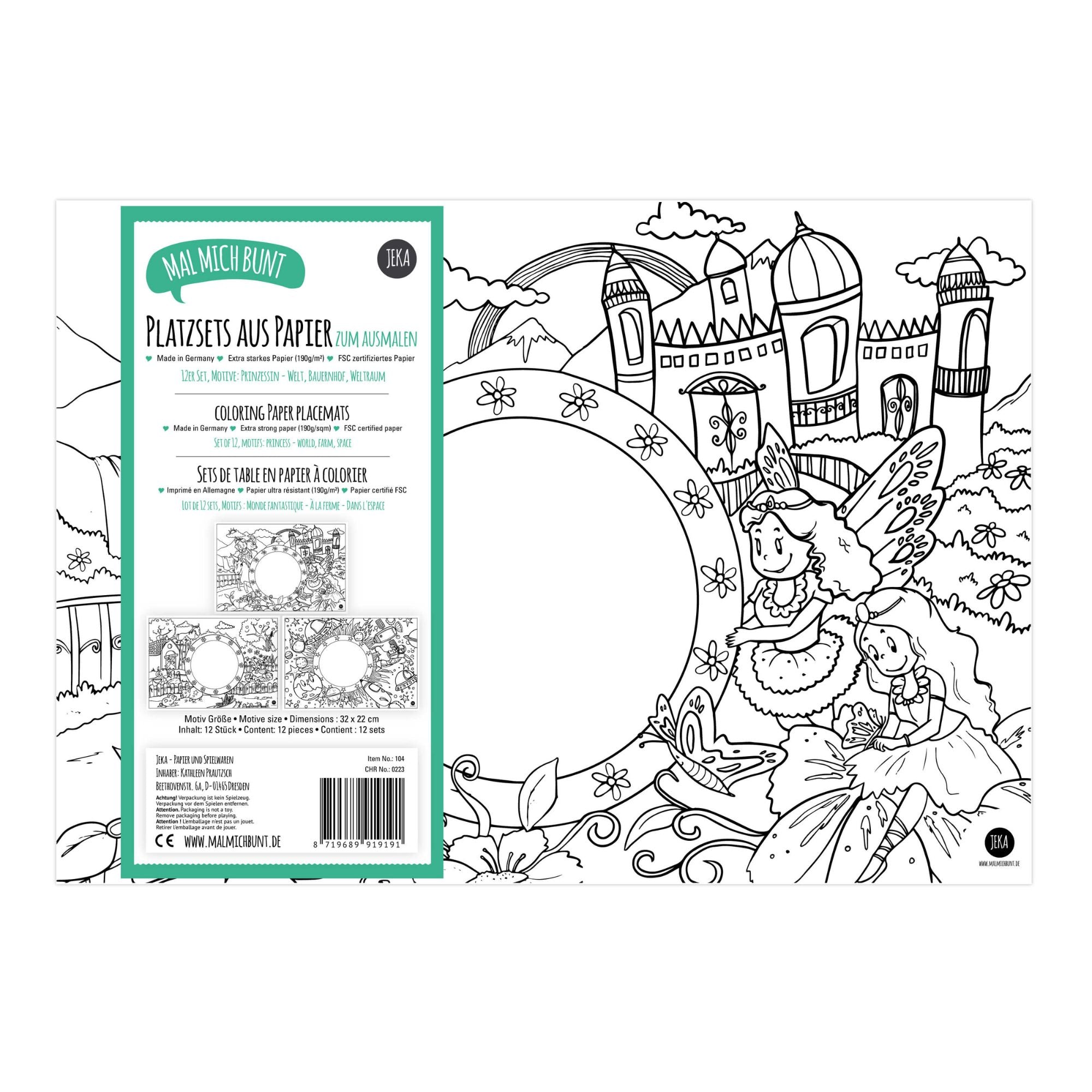 12 Platzset Kinder zum Ausmalen Motiv - Mix I Jeka - malmichbuntbest.com
