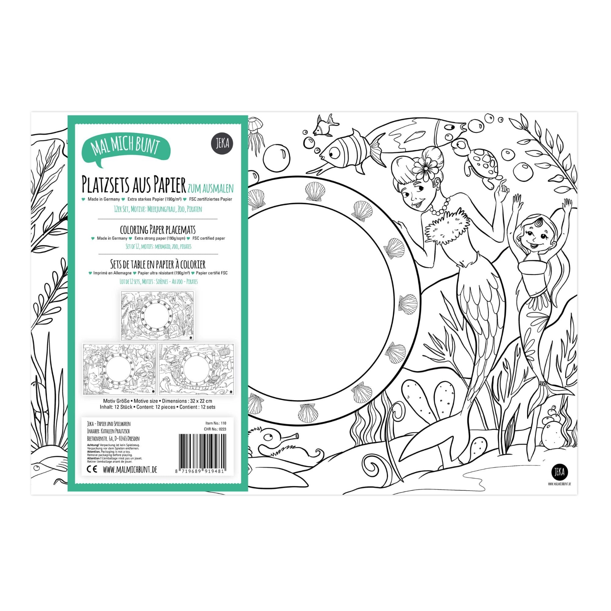 12 Platzset zum Ausmalen Motiv - Mix II Jeka - malmichbuntbest.com