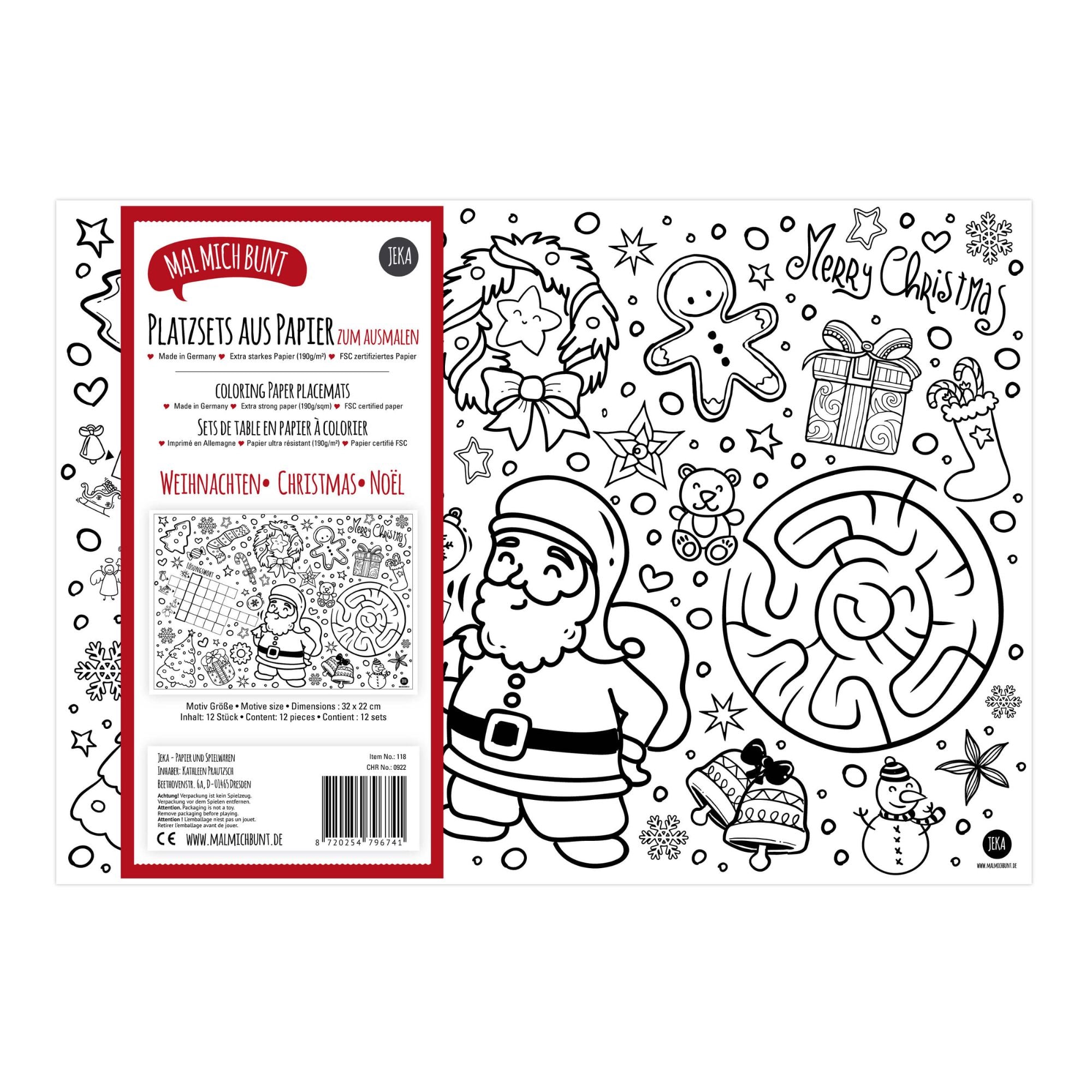 12 Platzsets Weihnachten zum Ausmalen Jeka - malmichbuntbest.com