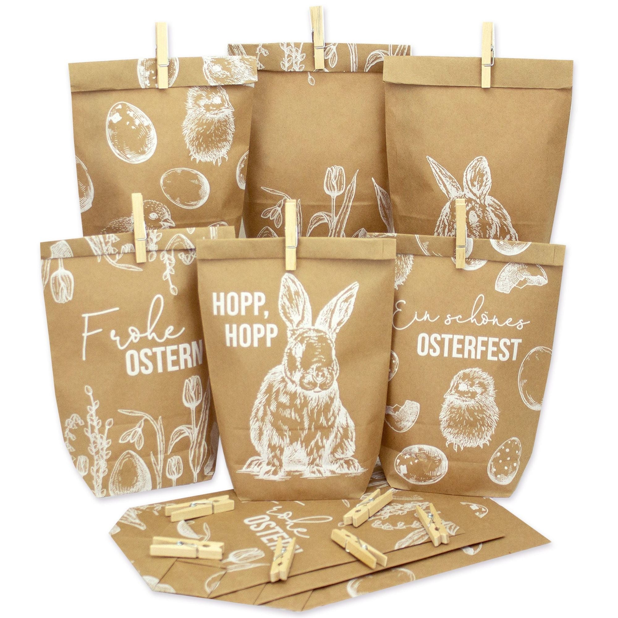 12 weiß bedruckte Geschenktüten Ostern Papierdrachen - malmichbuntbest.com
