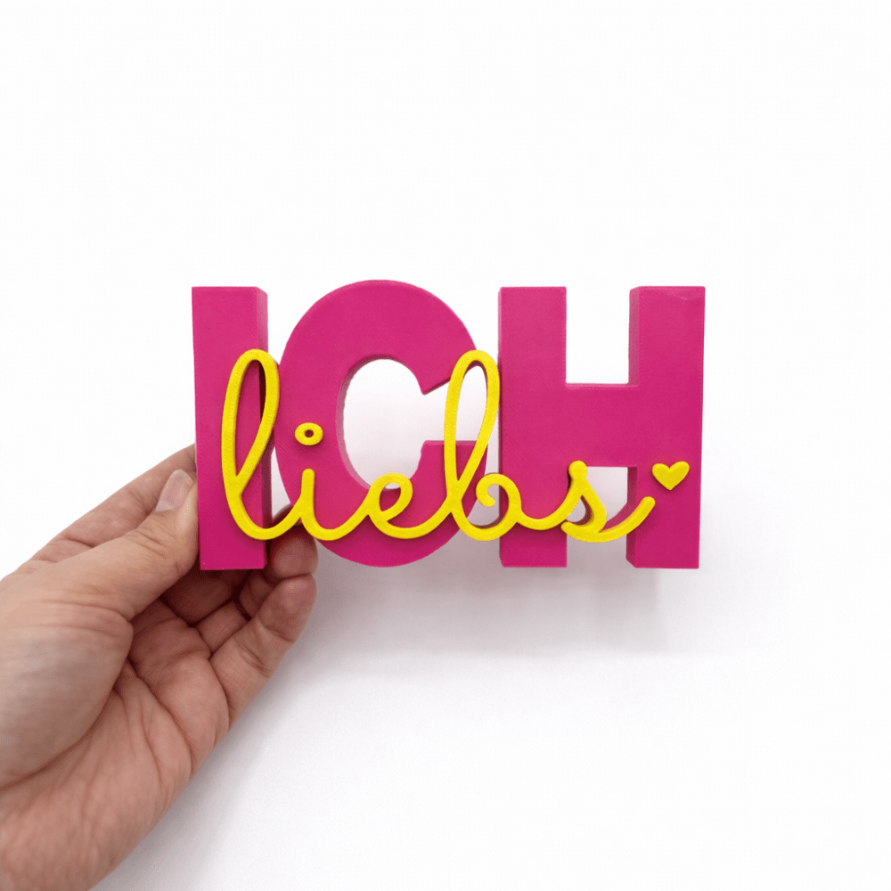 3D Drucker Schriftzug „Ich liebs“ – Pink - Gelb Jeka - malmichbuntbest.com