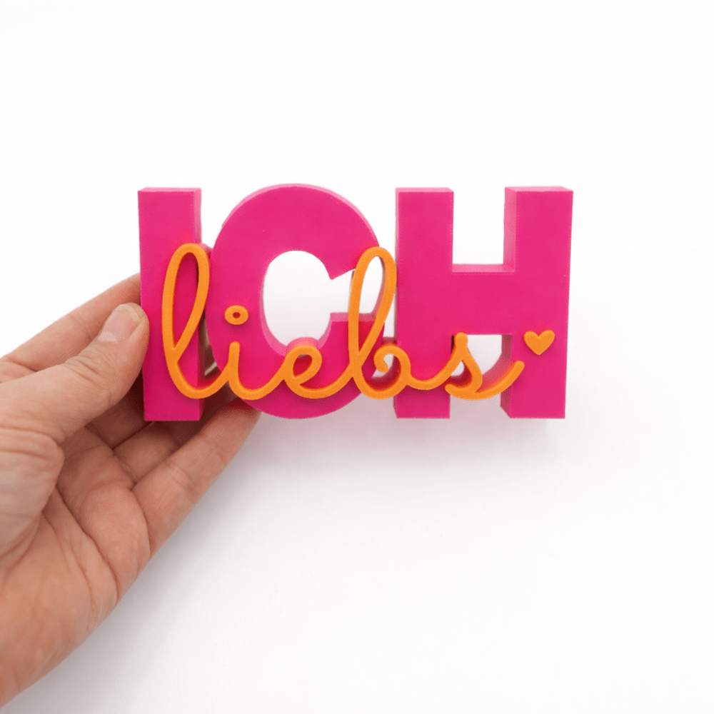 3D Drucker Schriftzug „Ich liebs“ – Pink - Orange Jeka - malmichbuntbest.com