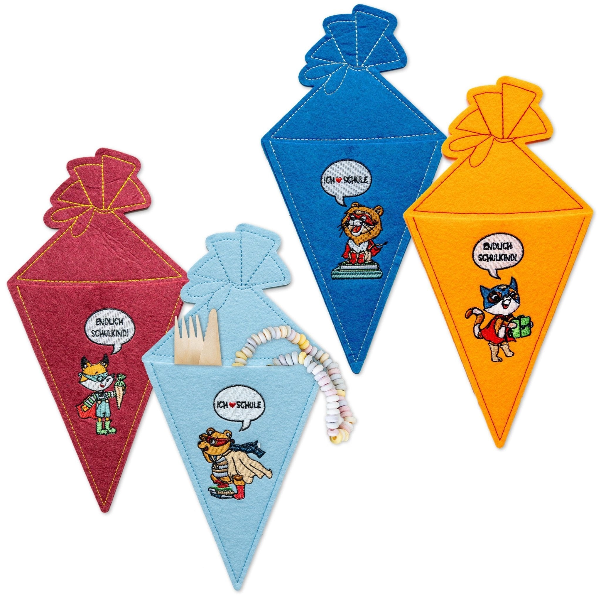 4 Filz - Taschen zur Einschulung Papierdrachen - malmichbuntbest.com