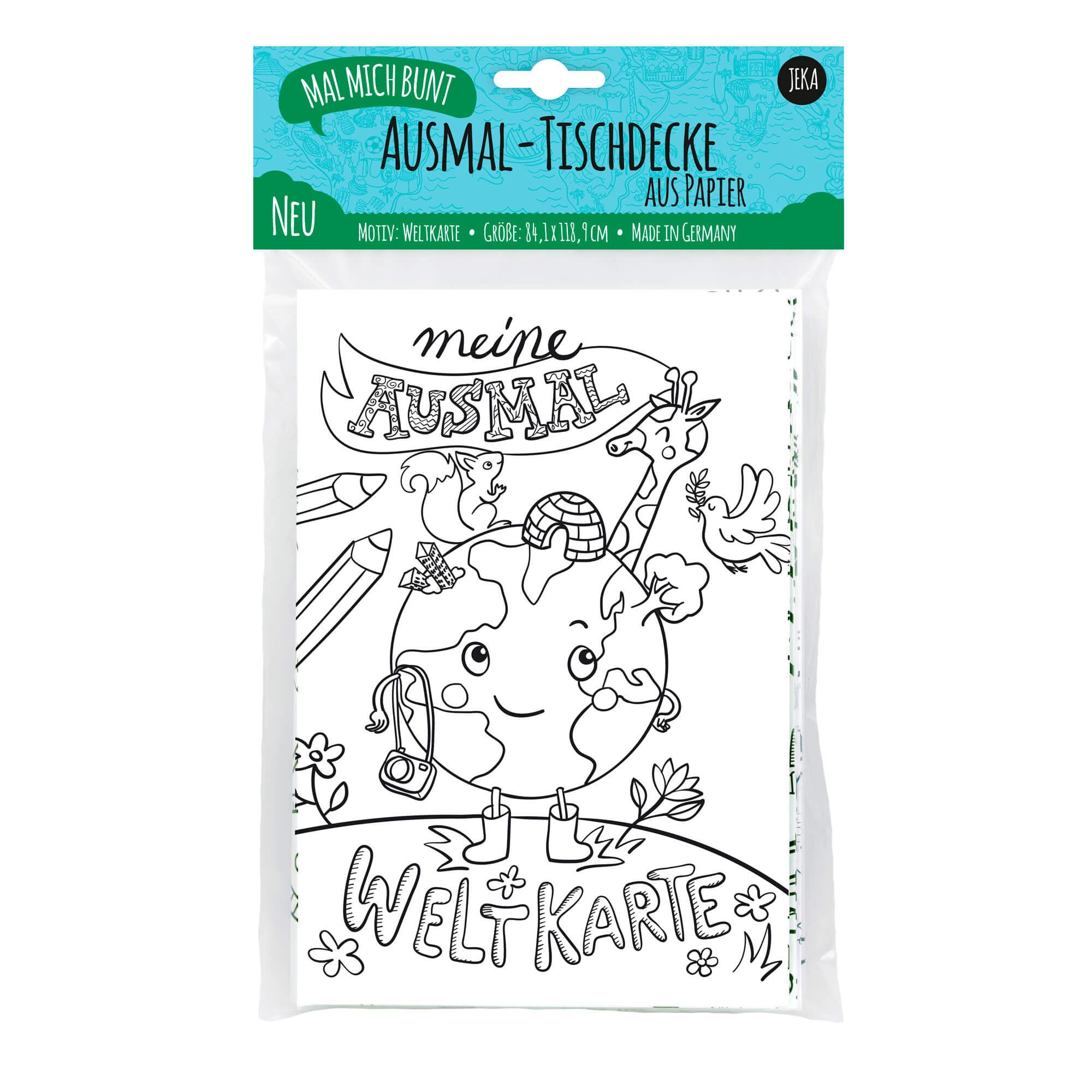 Ausmal - Tischdecke aus Papier Weltkarte Jeka - malmichbuntbest.com