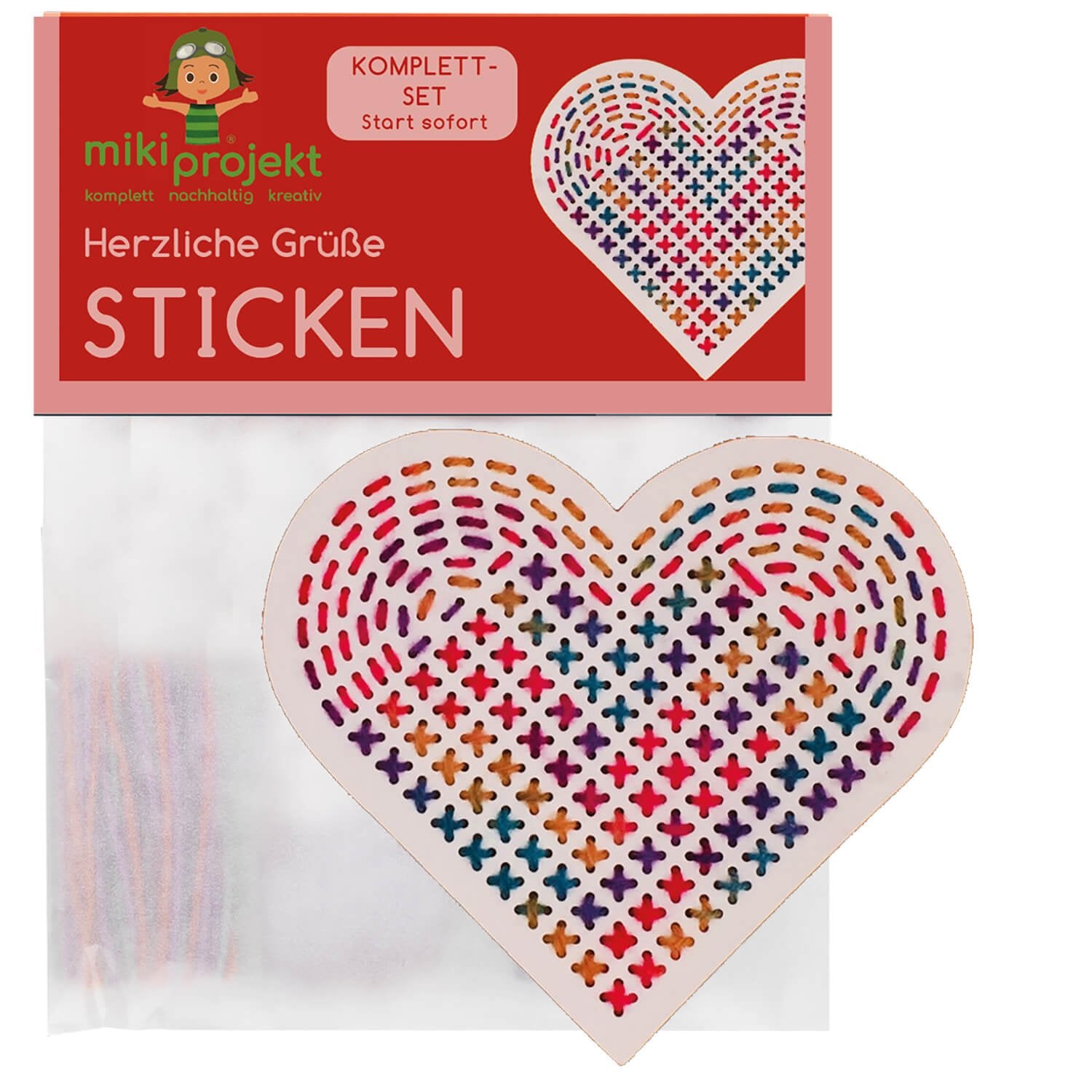 Bastelset Herz - Sticken für Kinder Mikiprojekt - malmichbuntbest.com