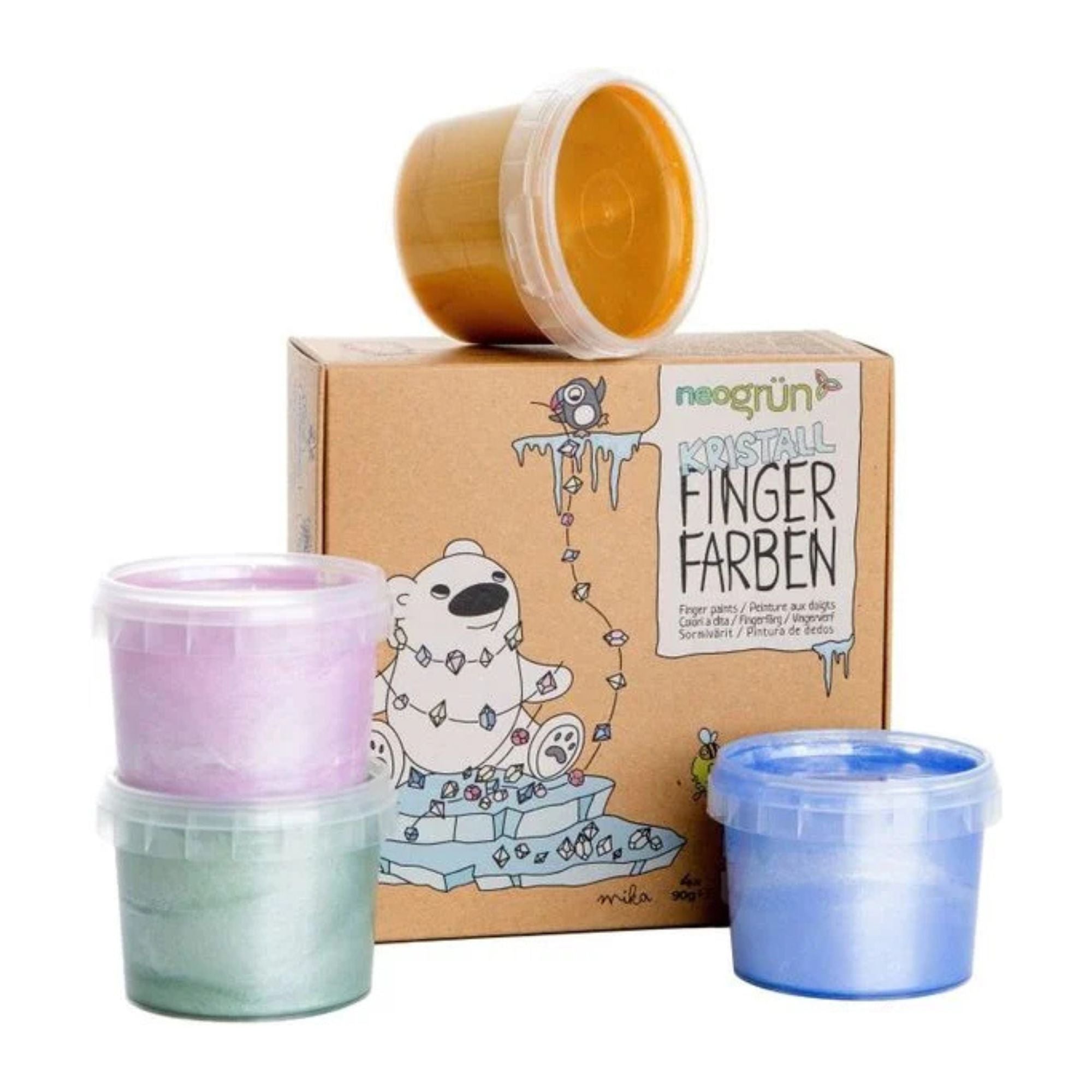 Bio Glitzer - Kristall - Fingerfarben 4er Set "Mika" neoGRÜN - malmichbuntbest.com