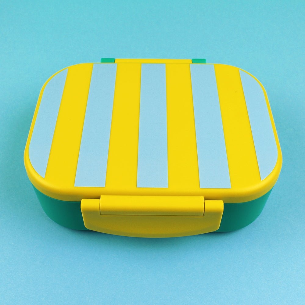 Brotdose/Lunchbox - Stripes gelb/hellblau/grün inkl. Geschenkkarton Ava & Yves - malmichbuntbest.com