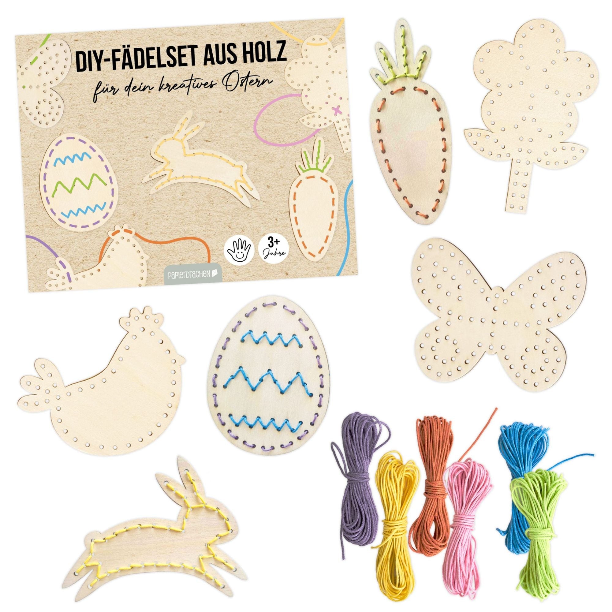 Fädelset aus Holz zu Ostern Papierdrachen - malmichbuntbest.com