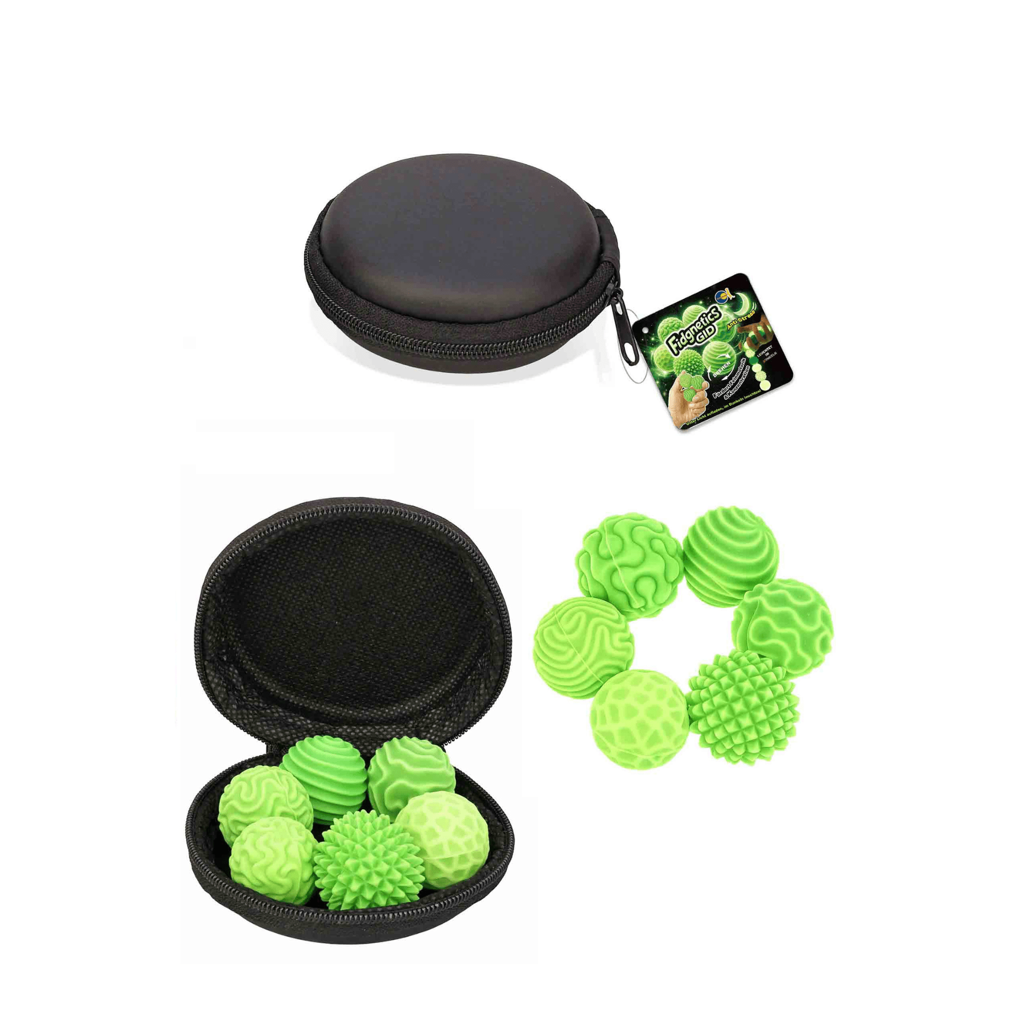 FidgNetics - 6 magnetische Antistress - Kugeln GID neongrün Funtrading - malmichbuntbest.com