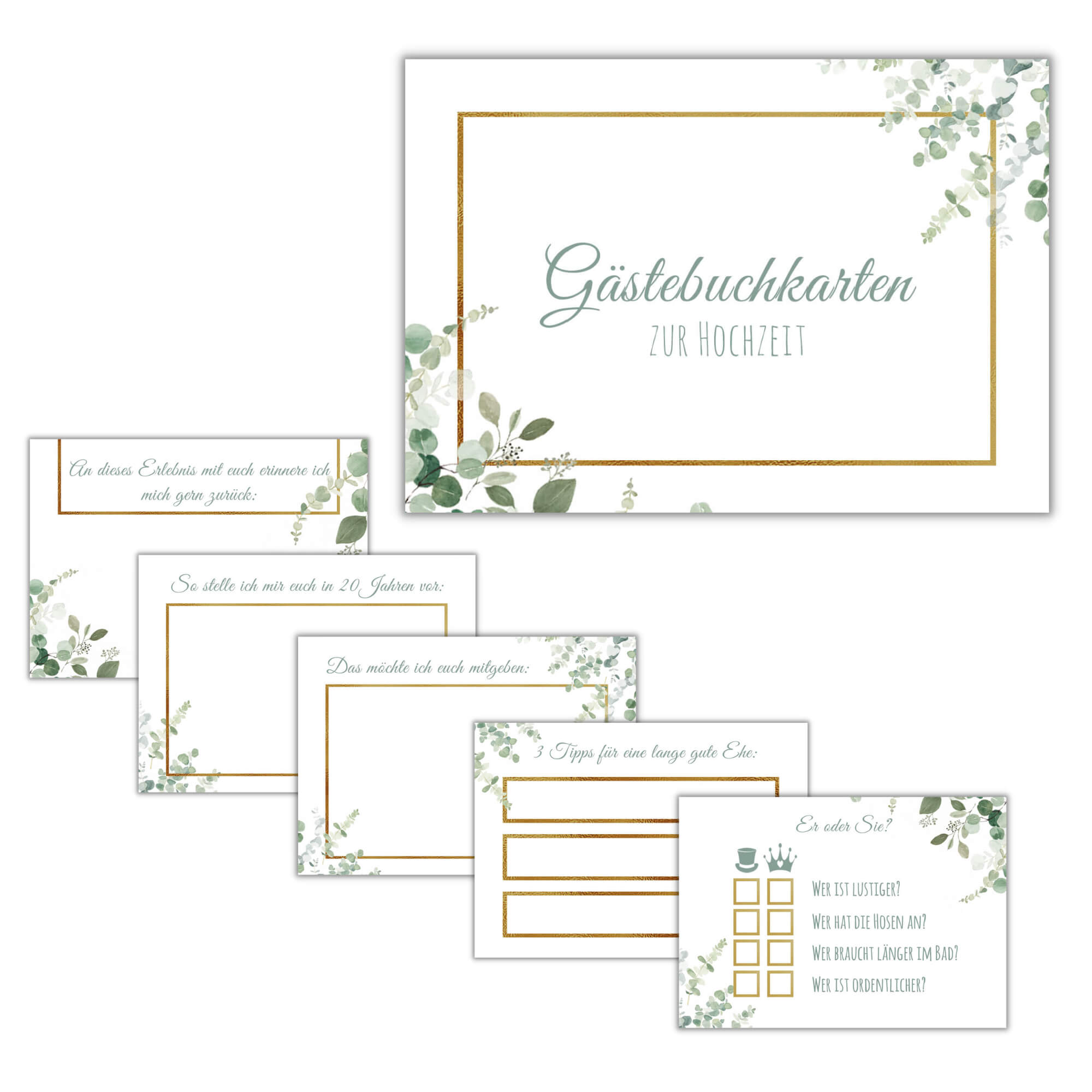 Gästebuchkarten - Design Grün - Gold Jeka - malmichbuntbest.com