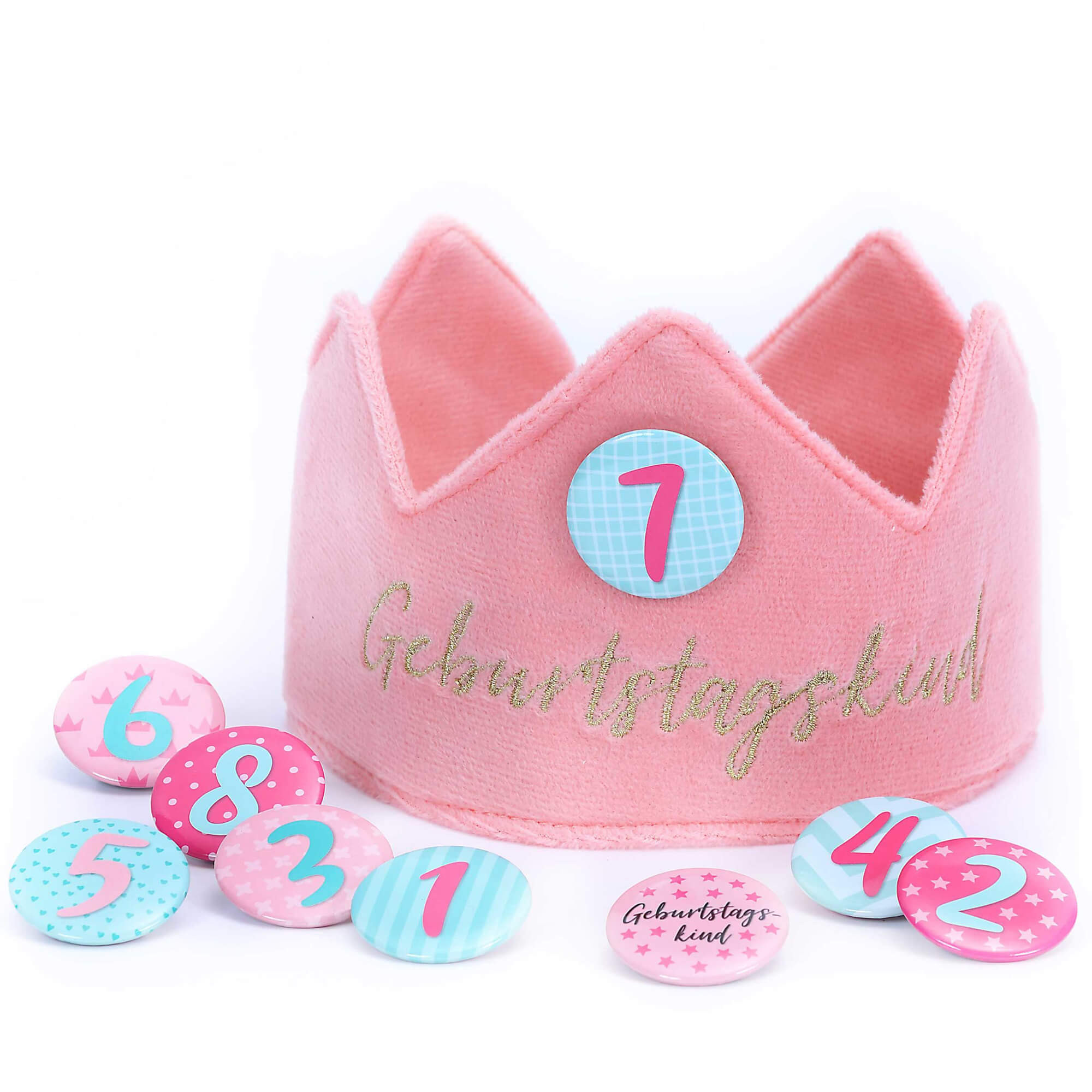 Geburtstagskrone mit Buttons - Rosa Papierdrachen - malmichbuntbest.com