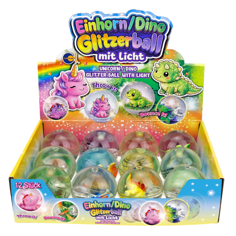Glitzerball - Flummi mit Licht - Dino Funtrading - malmichbuntbest.com