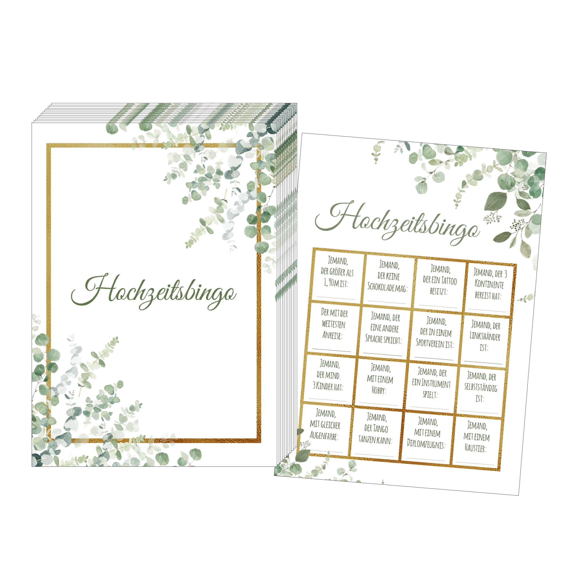 Hochzeitsbingo - Design Grün - Gold Jeka - malmichbuntbest.com