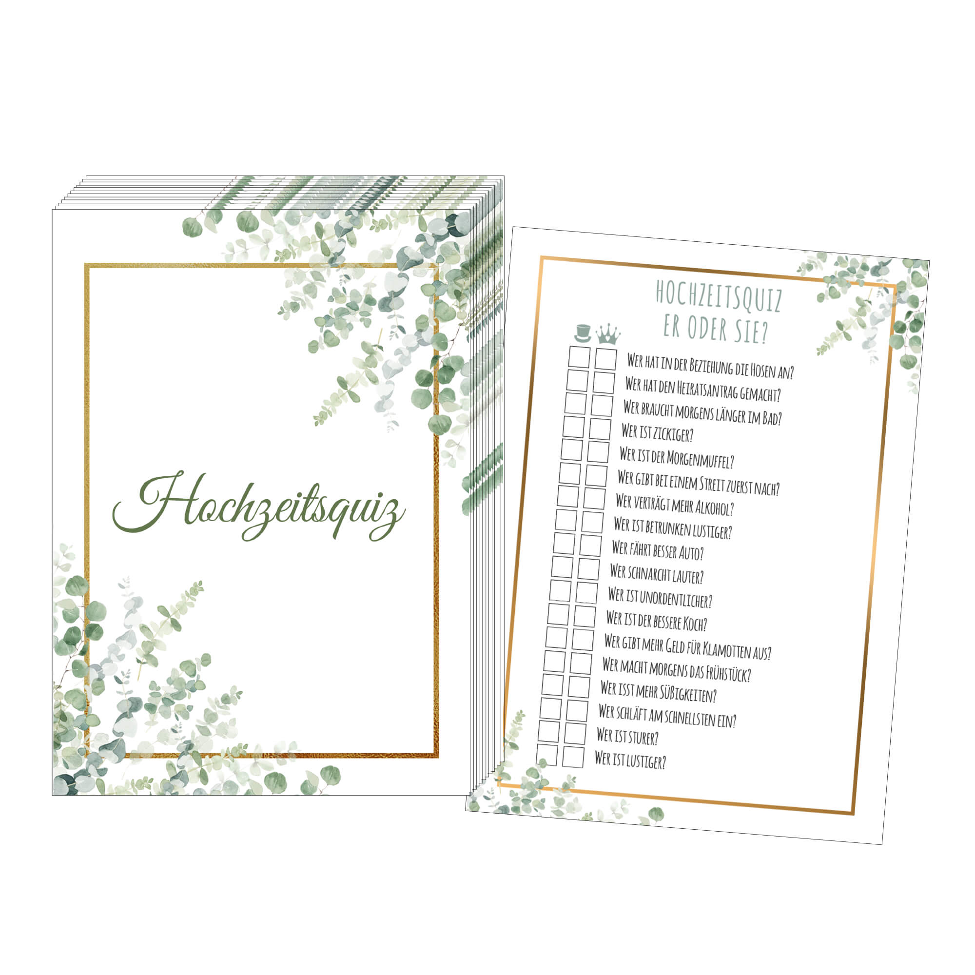 Hochzeitsquiz - Design Grün - Gold Jeka - malmichbuntbest.com