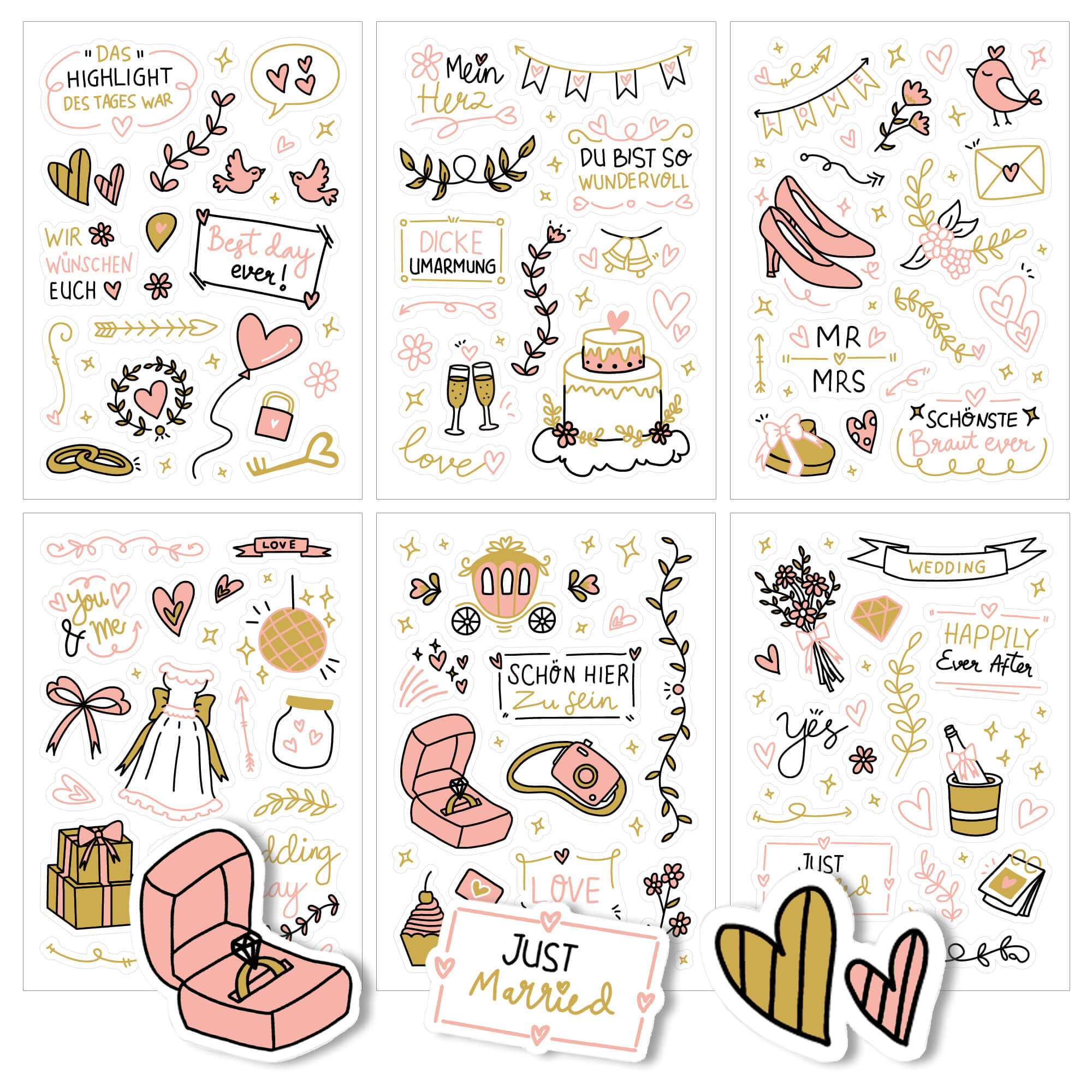 Hochzeitssticker Pink/Gold Jeka - malmichbuntbest.com