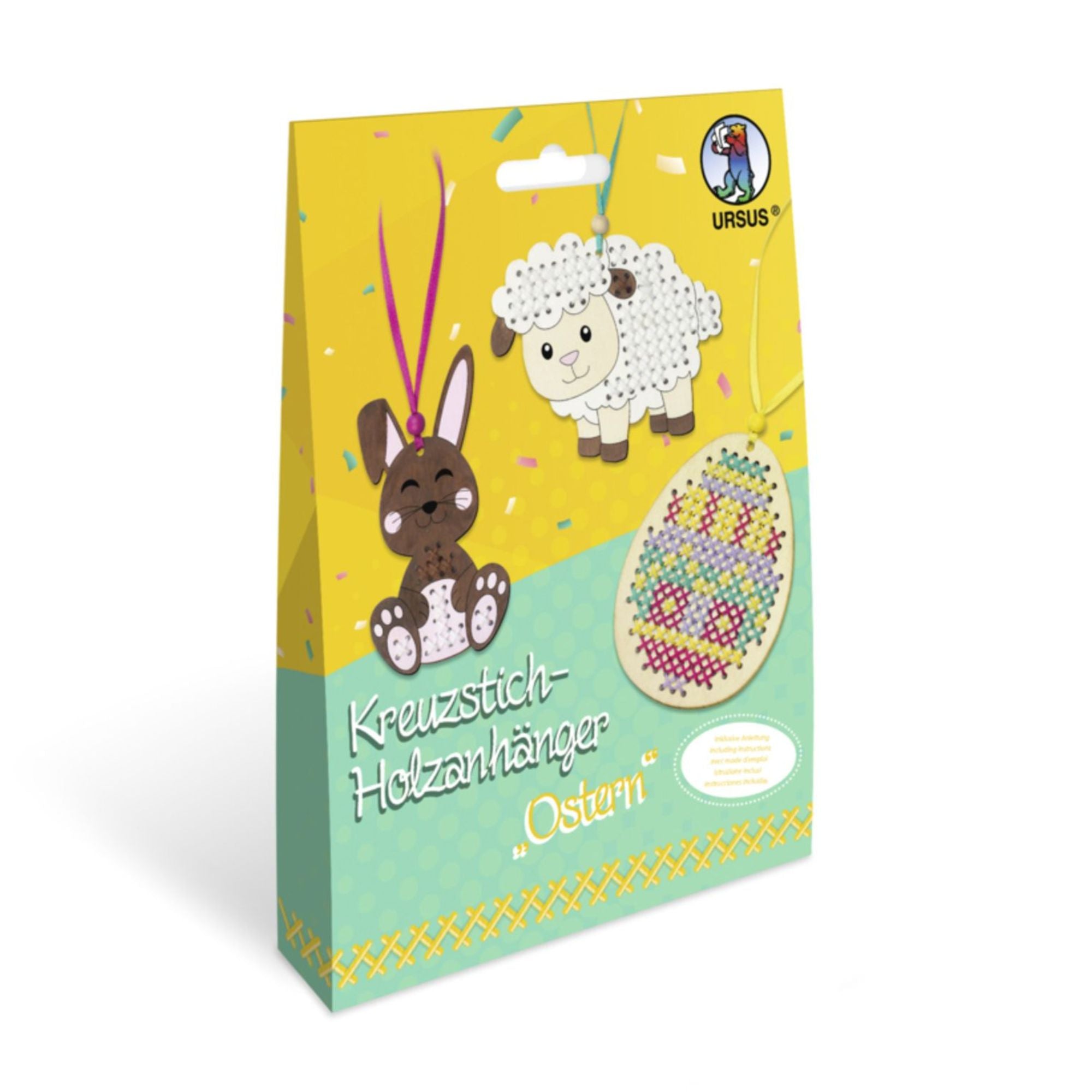 Kreuzstich - Holzanhänger Ostern Ursus - malmichbuntbest.com