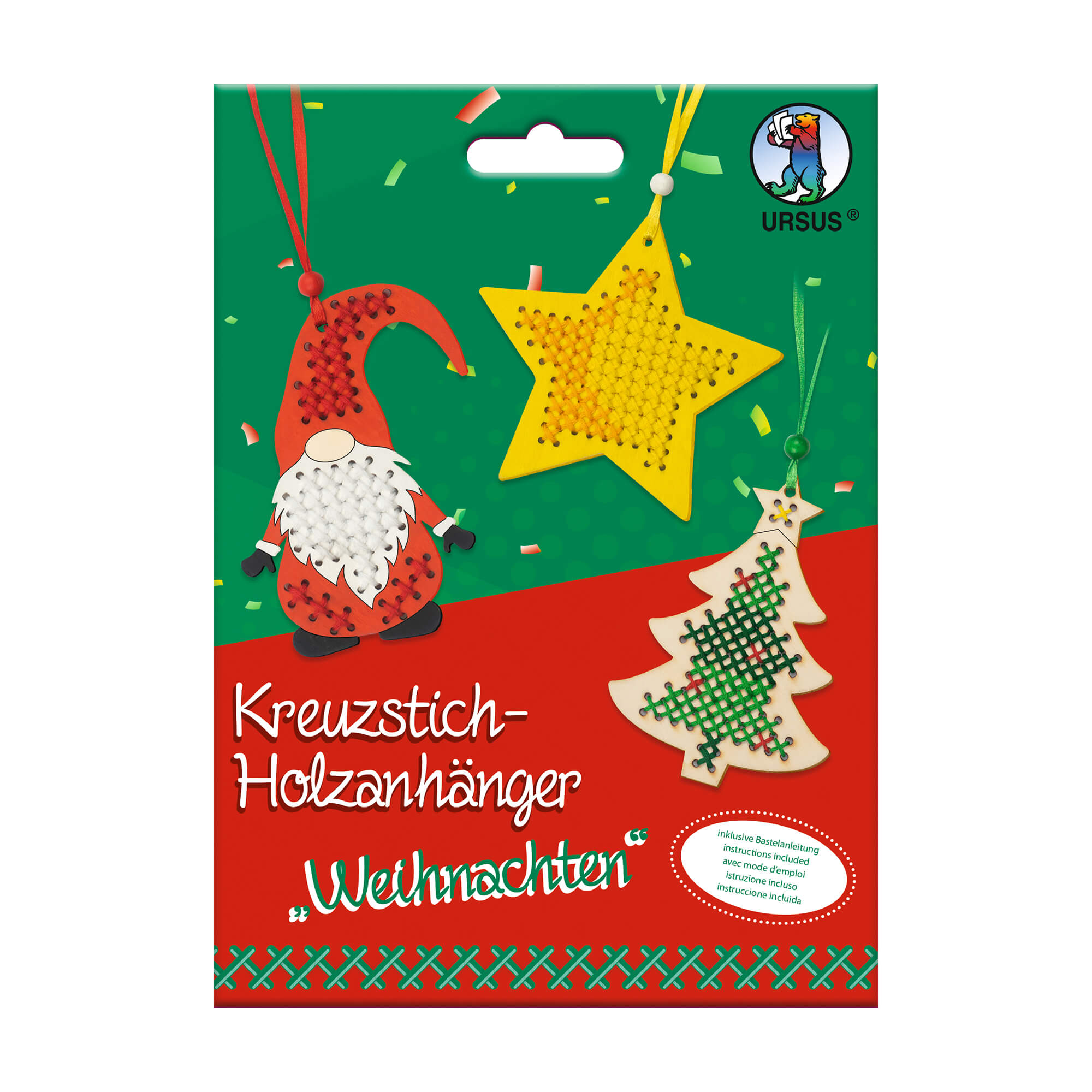 Kreuzstich - Holzanhänger Weihnachten Ursus - malmichbuntbest.com
