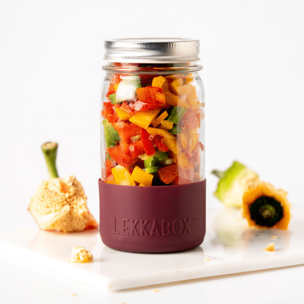 LEKKABOX® Meal Prep Glas mit Bumper, 500ml - Plum Lekkabox - malmichbuntbest.com