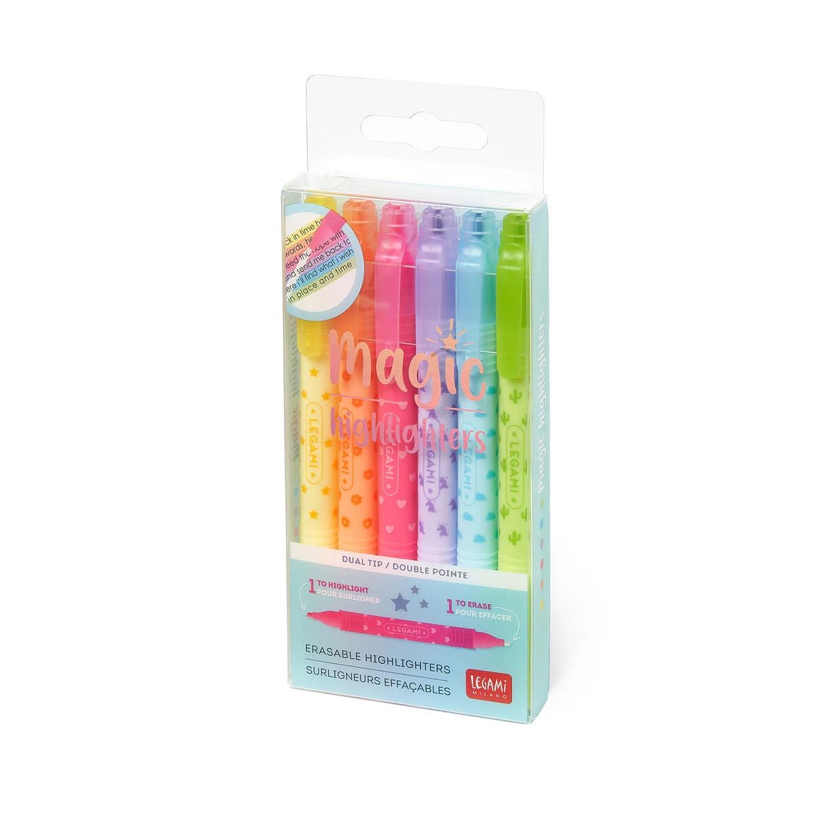 Magic Highlighters - Set mit 6 löschbaren Textmarkern Legami - malmichbuntbest.com