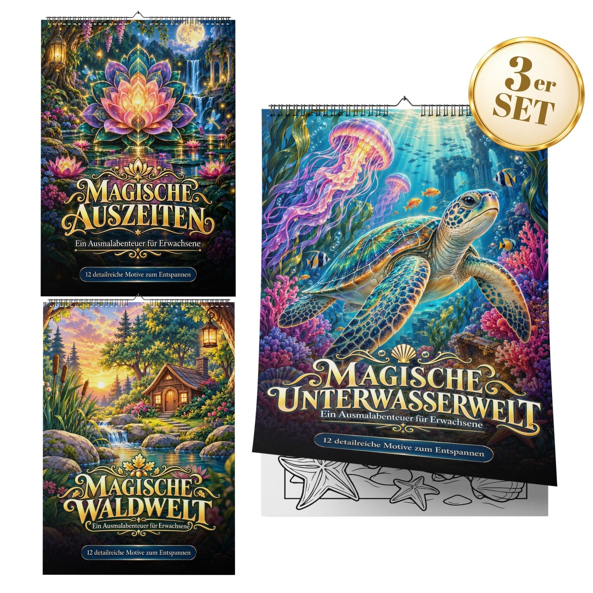 Magische Auszeiten – 3er Set Ausmalblöcke für Erwachsene Jeka - malmichbuntbest.com