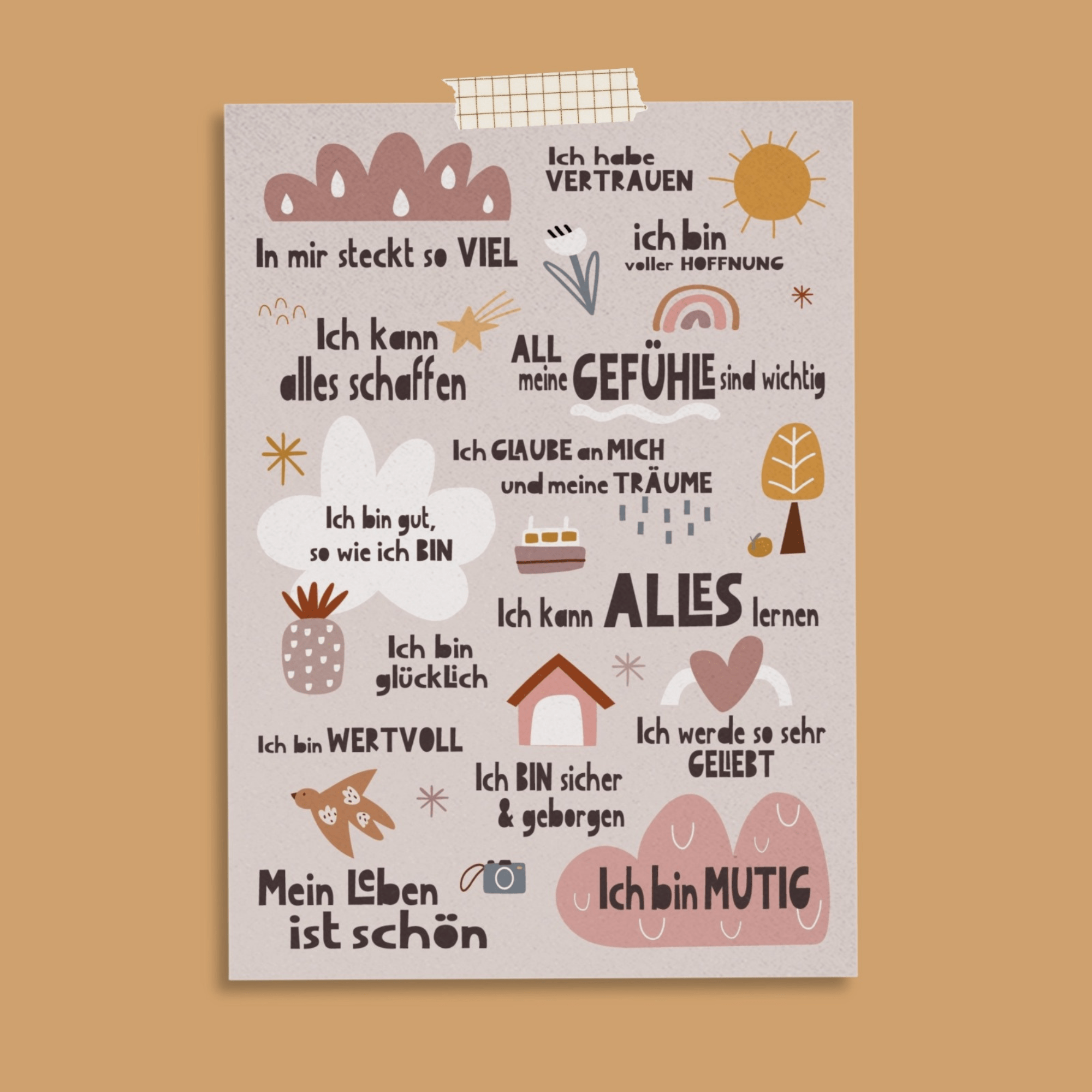 Modern Kids Art - A6 Affirmationskarte "Peaceful World" für Kinder und Jugendliche Modern Kids Art - malmichbuntbest.com