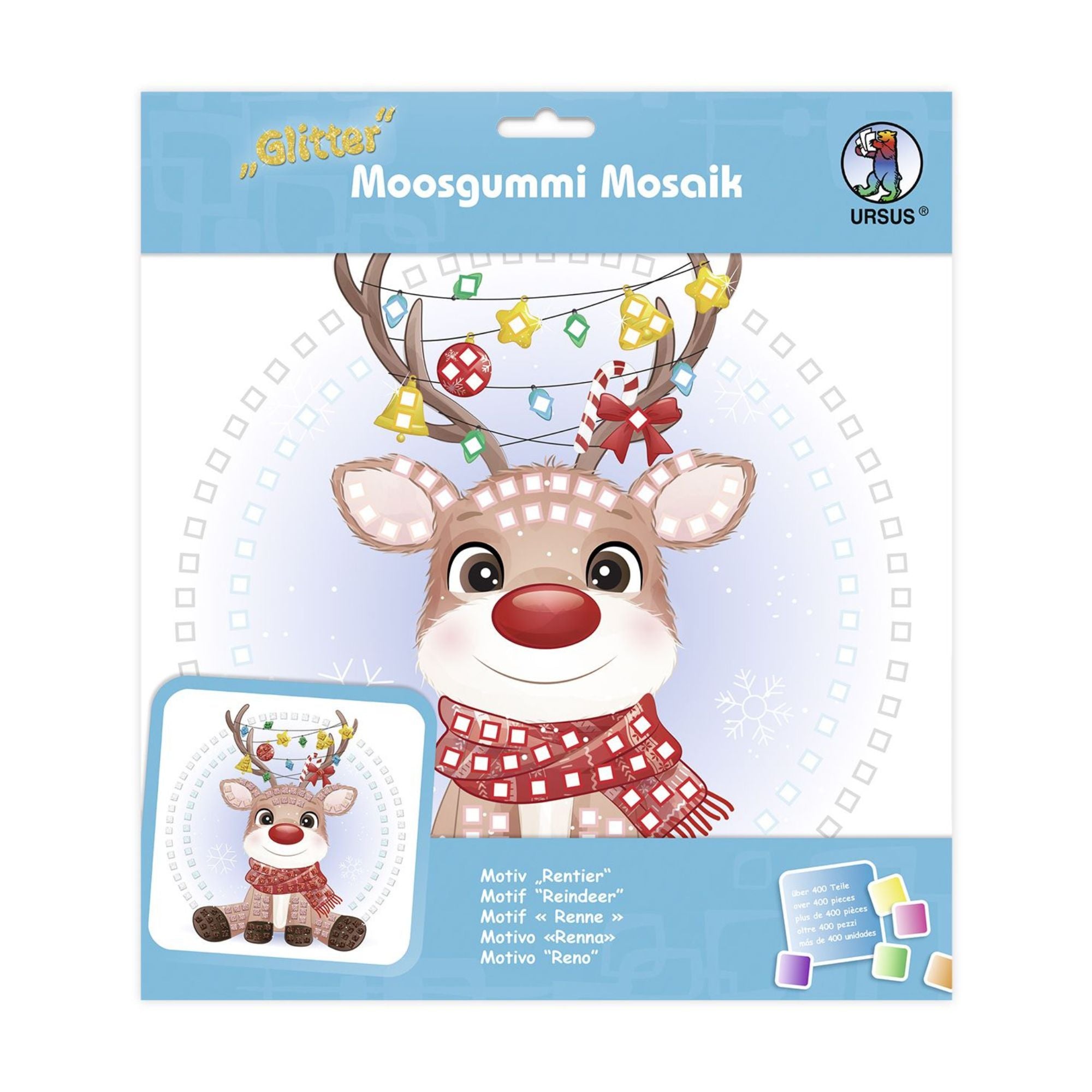 Moosgummi - Mosaik "Glitter Rentier" Ursus - malmichbuntbest.com