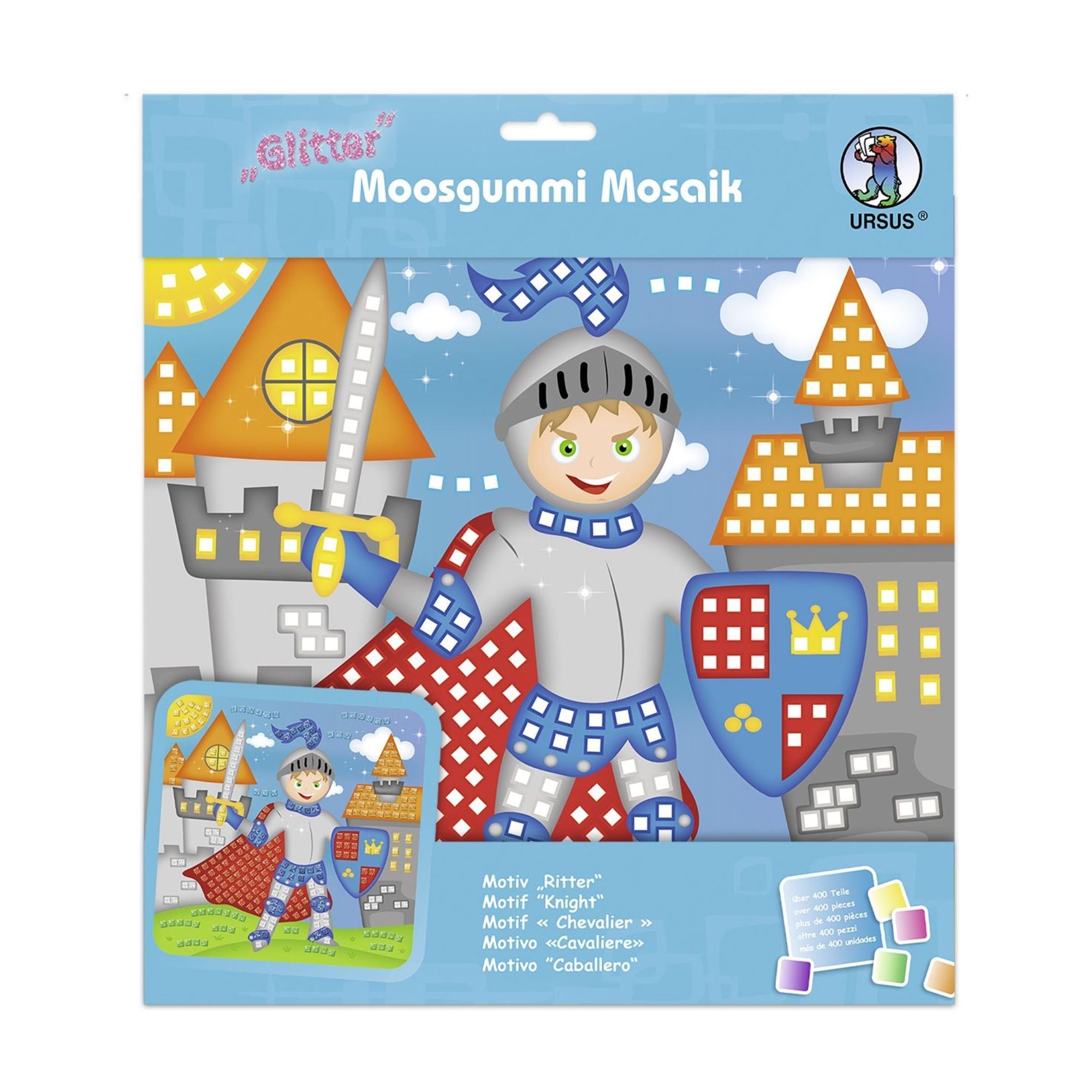 Moosgummi - Mosaik "Glitter Ritter" Ursus - malmichbuntbest.com