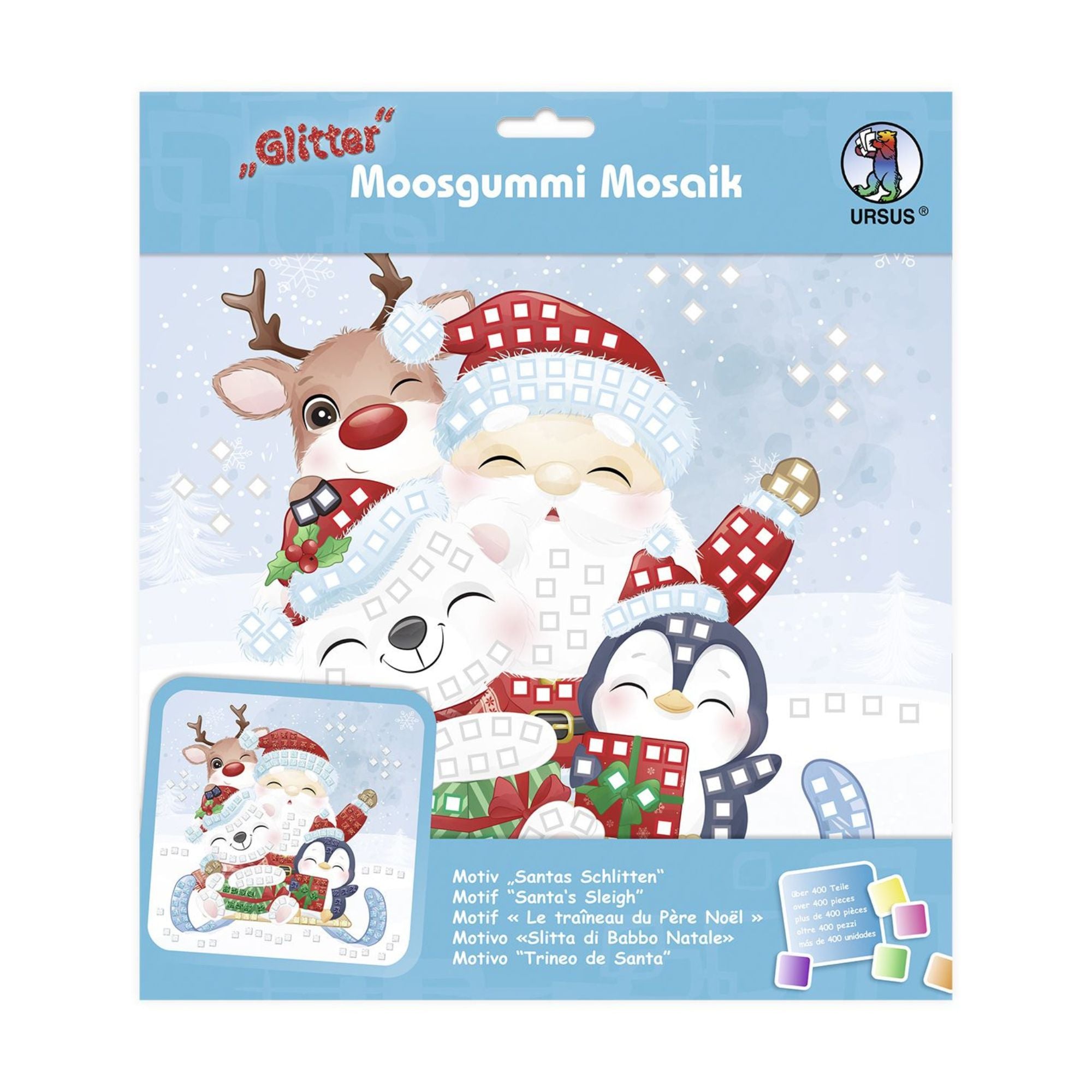 Moosgummi - Mosaik "Glitter Santas Schlitten" Ursus - malmichbuntbest.com