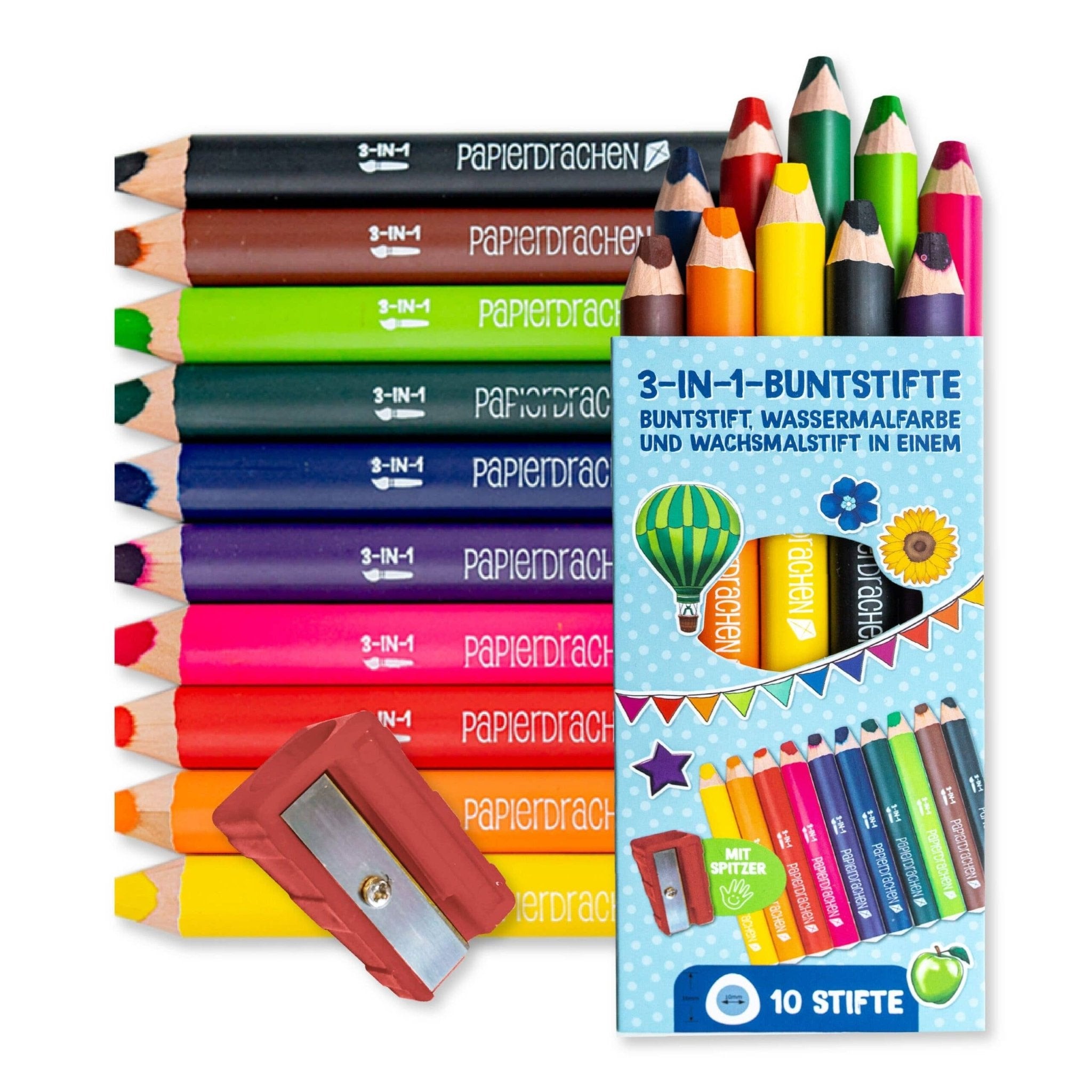 Papierdrachen 3in1 Buntstifte mit Anspitzer Papierdrachen - malmichbuntbest.com
