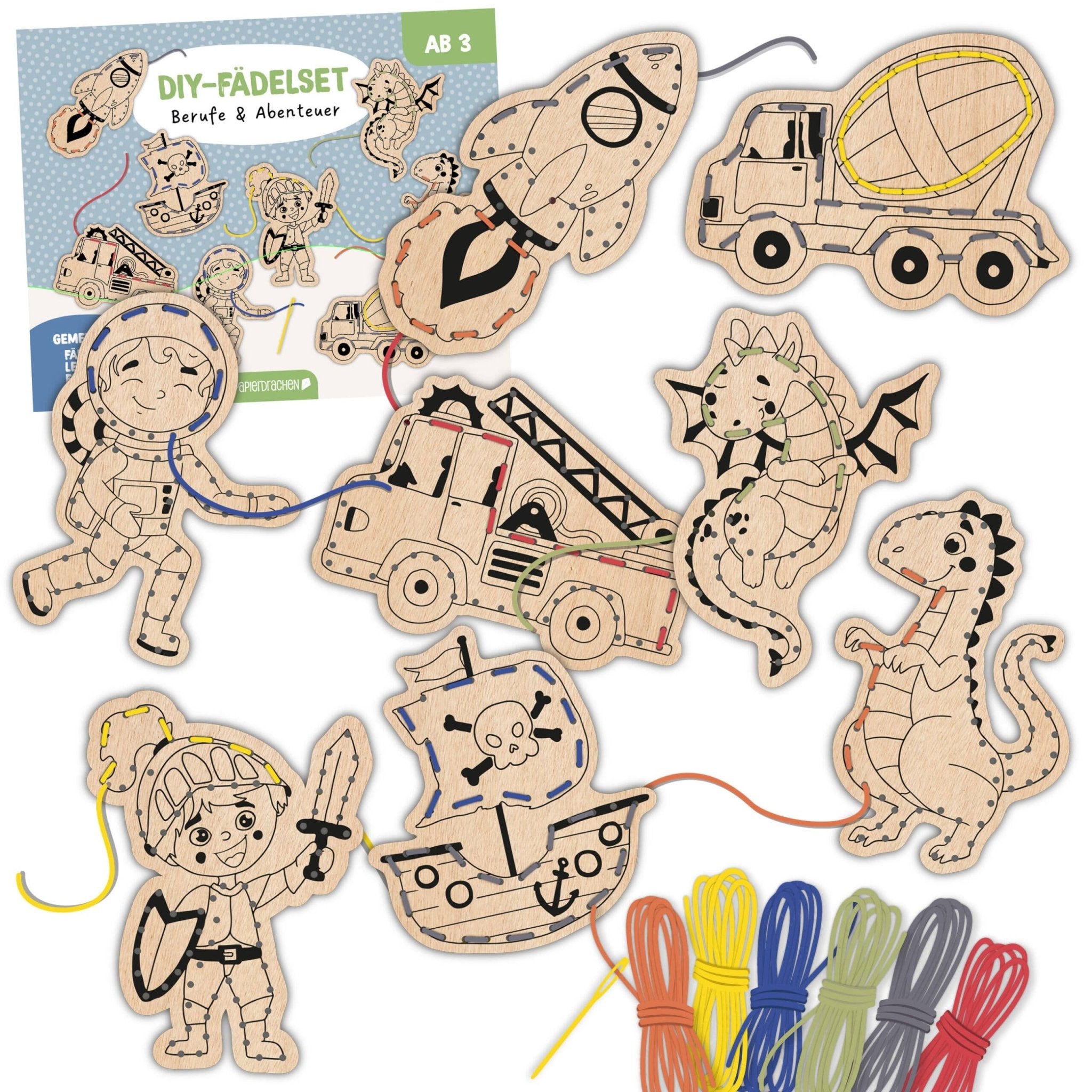 Papierdrachen DIY Fädelset aus Holz - Berufe & Abenteuer Papierdrachen - malmichbuntbest.com