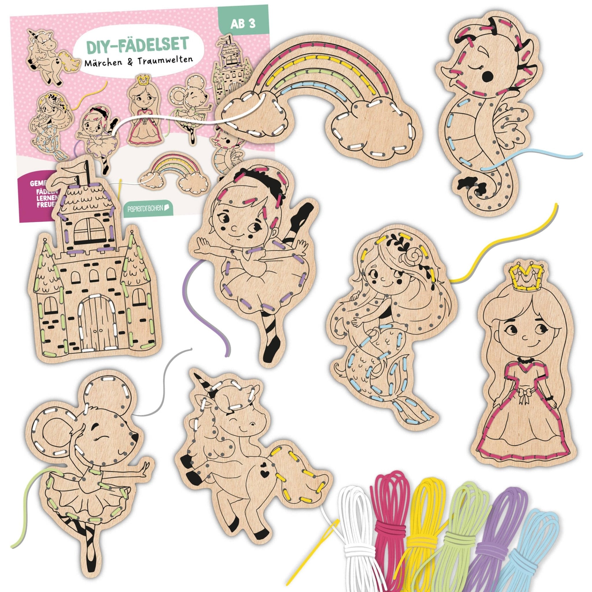 Papierdrachen DIY Fädelset aus Holz - Märchen & Traumwelten Papierdrachen - malmichbuntbest.com