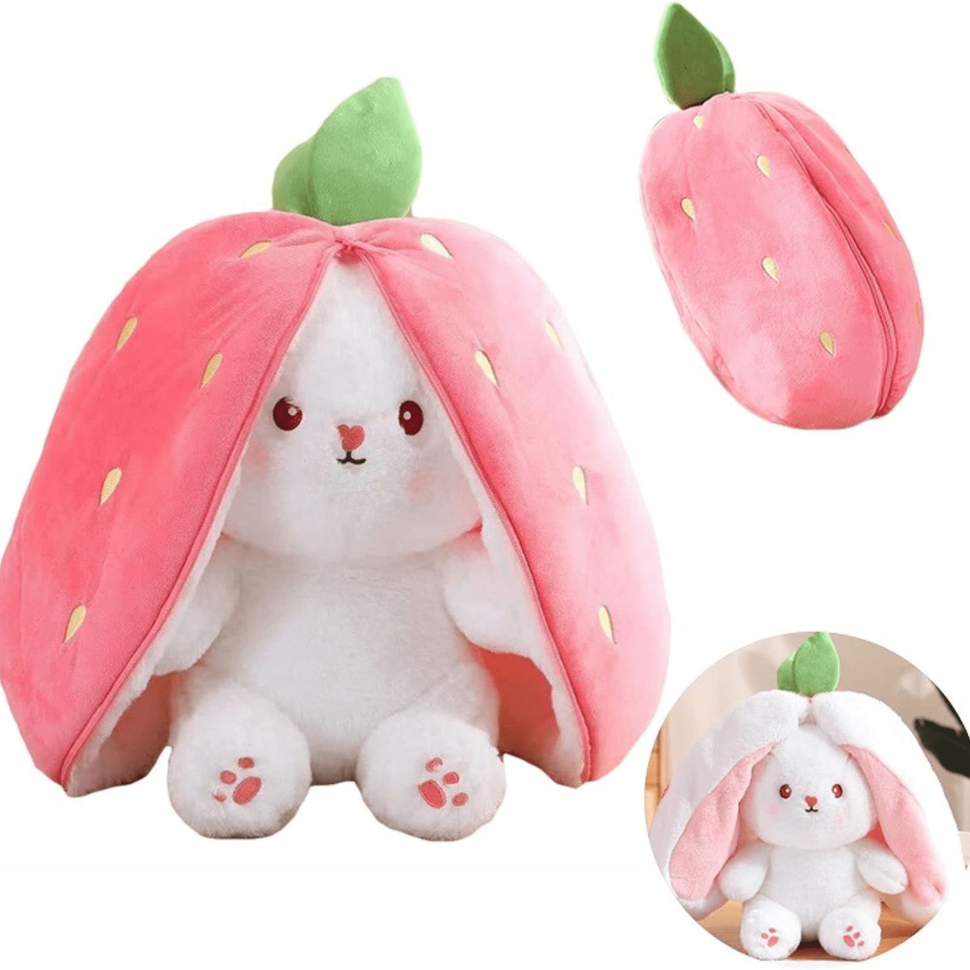 Plüschhase in Erdbeere - 16cm - Geschenk Ostern Funtrading - malmichbuntbest.com