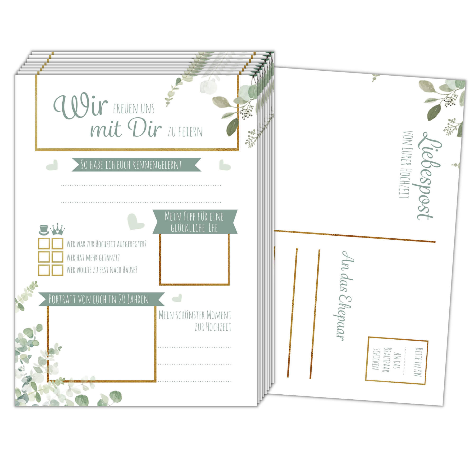 Postkartenspiel Hochzeit Grün/Gold Jeka - malmichbuntbest.com