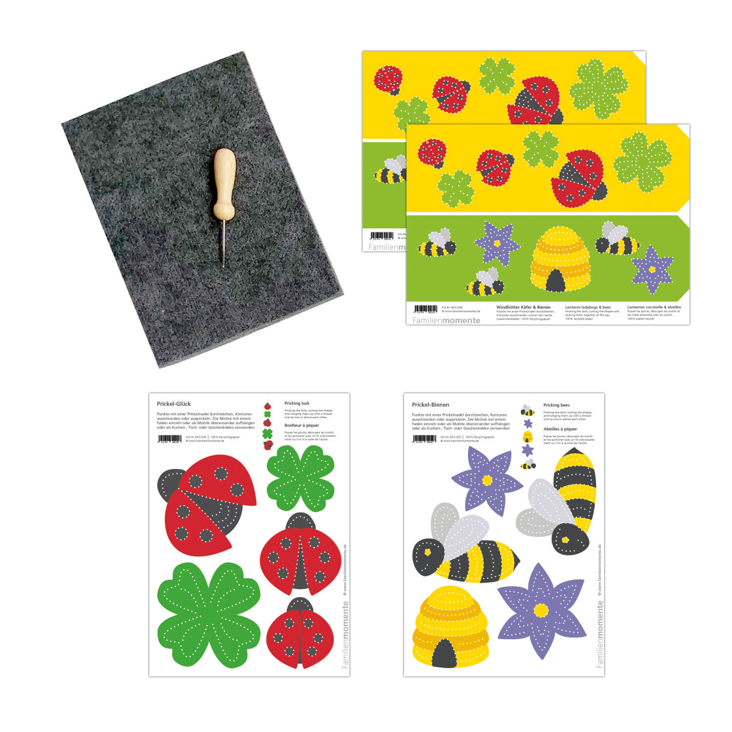 Prickeln für Kinder - Prickelset Biene & Käfer Familienmomente - malmichbuntbest.com