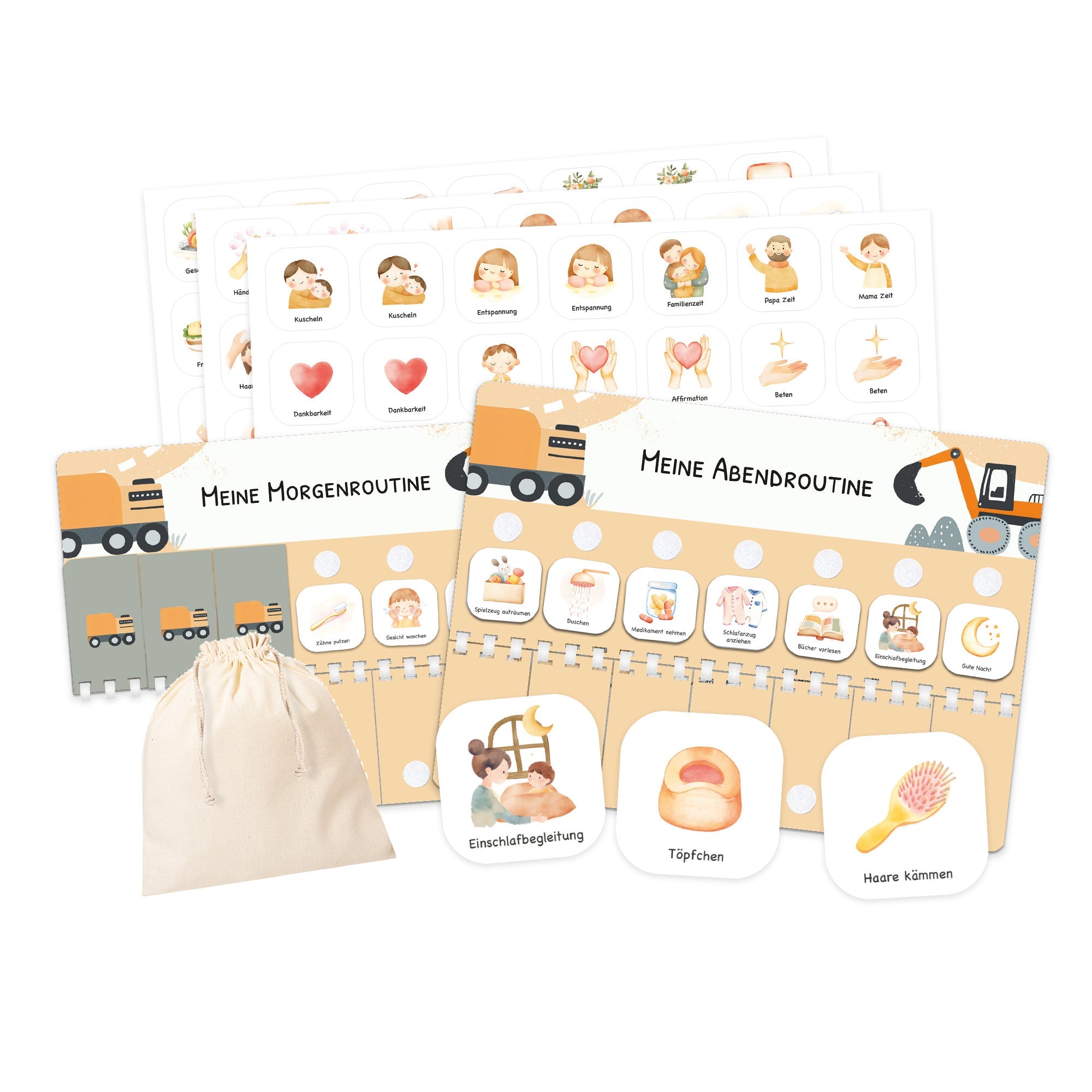 Routineplaner (Morgen & Abendroutine) Kinder inkl. 350 Routinekärtchen - Bagger Jeka - malmichbuntbest.com