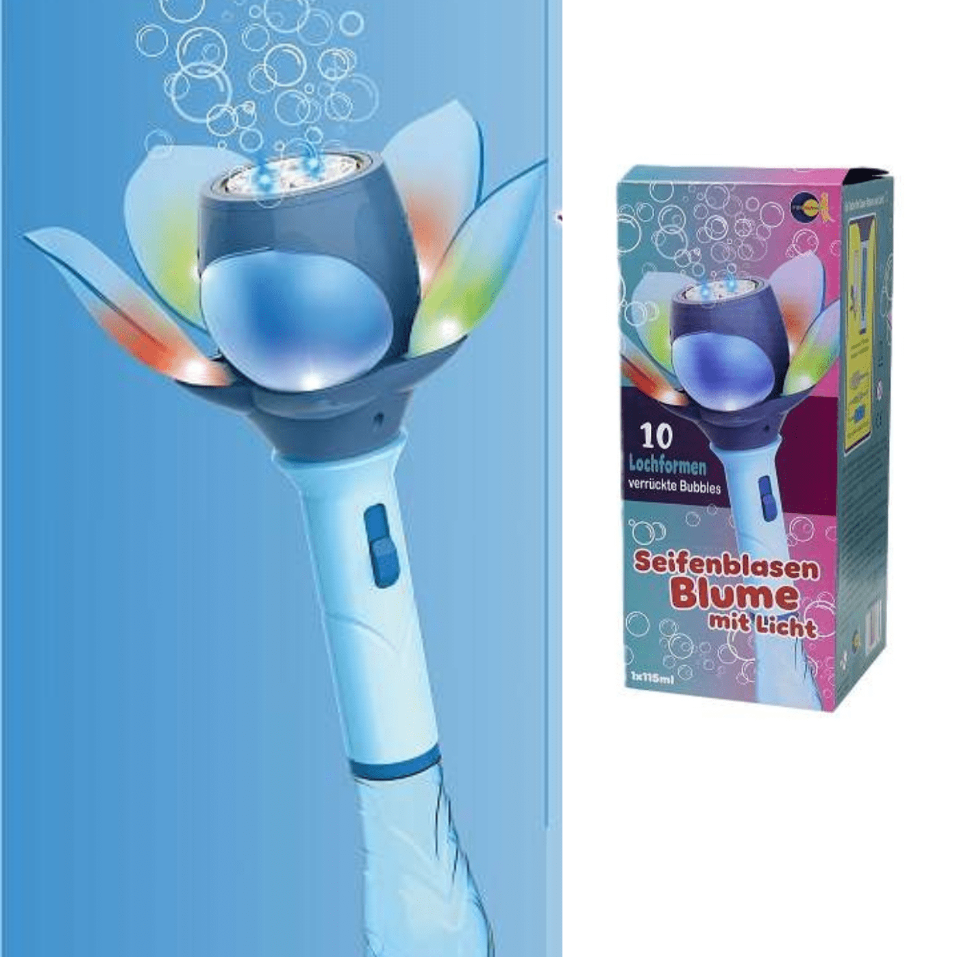Seifenblasen Blume mit Licht – blau Funtrading - malmichbuntbest.com