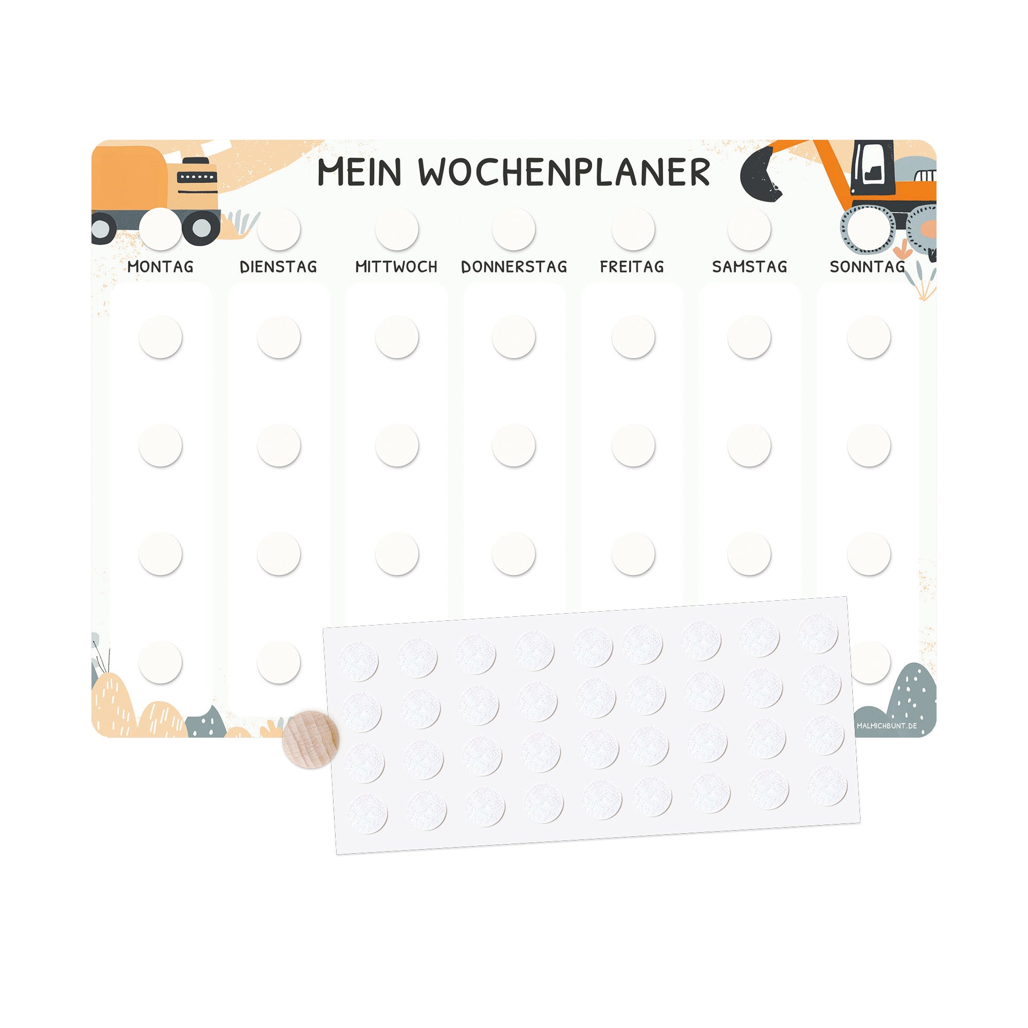 Wochenplaner Kinder Einzeln ohne Kärtchen - Motiv Bagger Jeka - malmichbuntbest.com