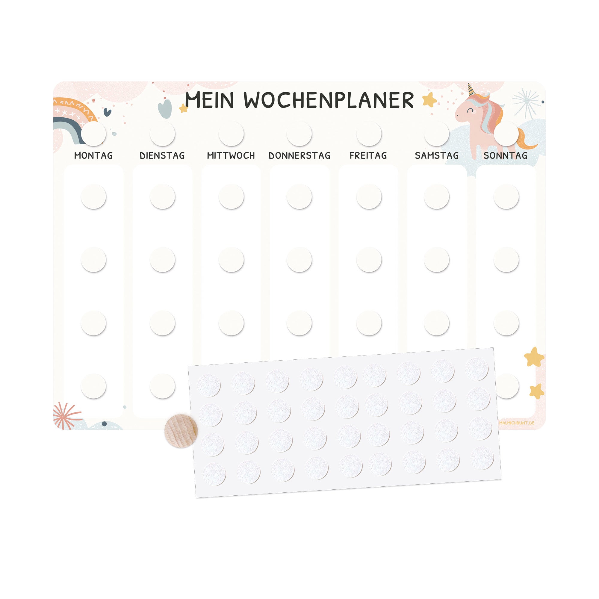 Wochenplaner Kinder Einzeln ohne Kärtchen - Motiv Einhorn Jeka - malmichbuntbest.com