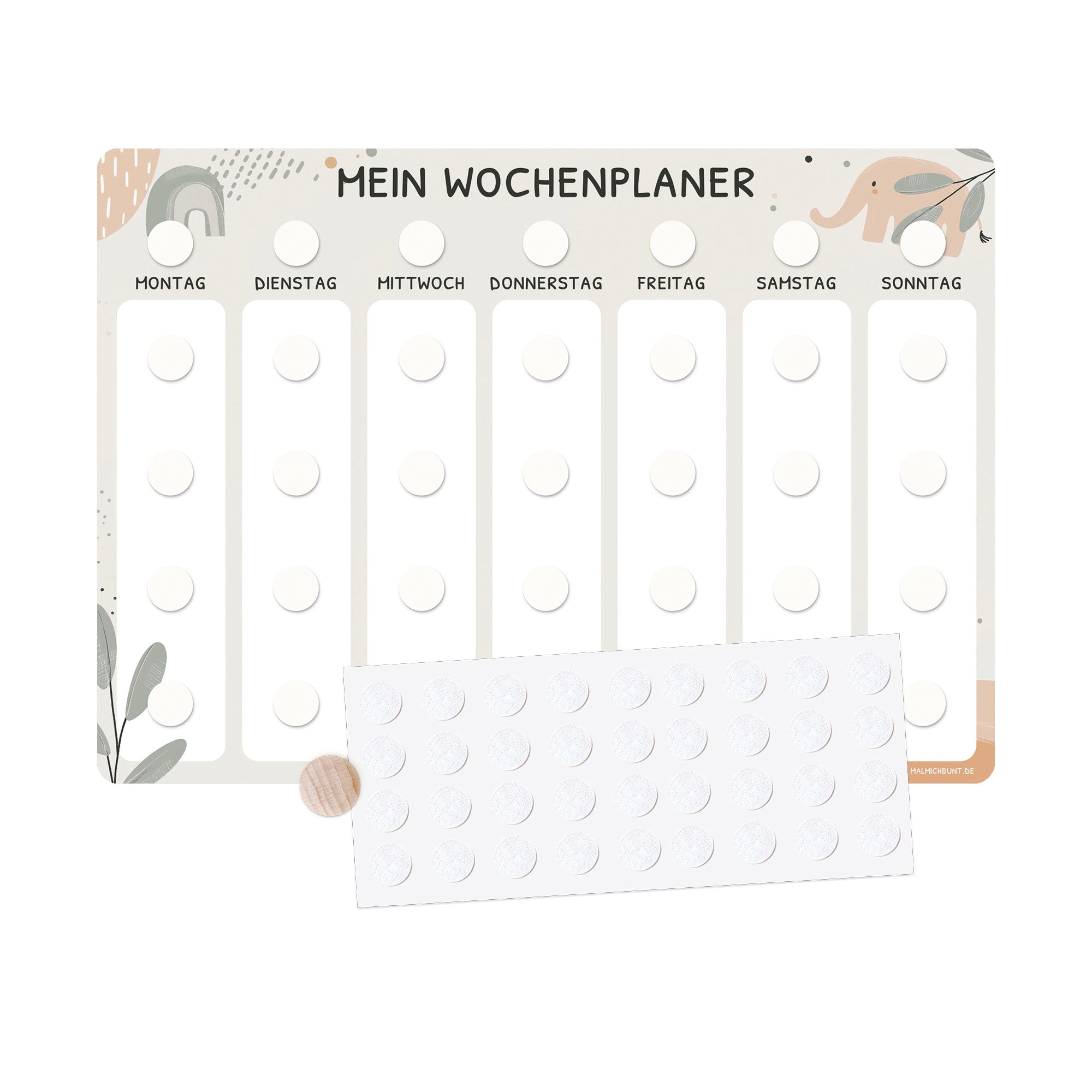 Wochenplaner Kinder Einzeln ohne Kärtchen - Motiv Little Elephant Jeka - malmichbuntbest.com