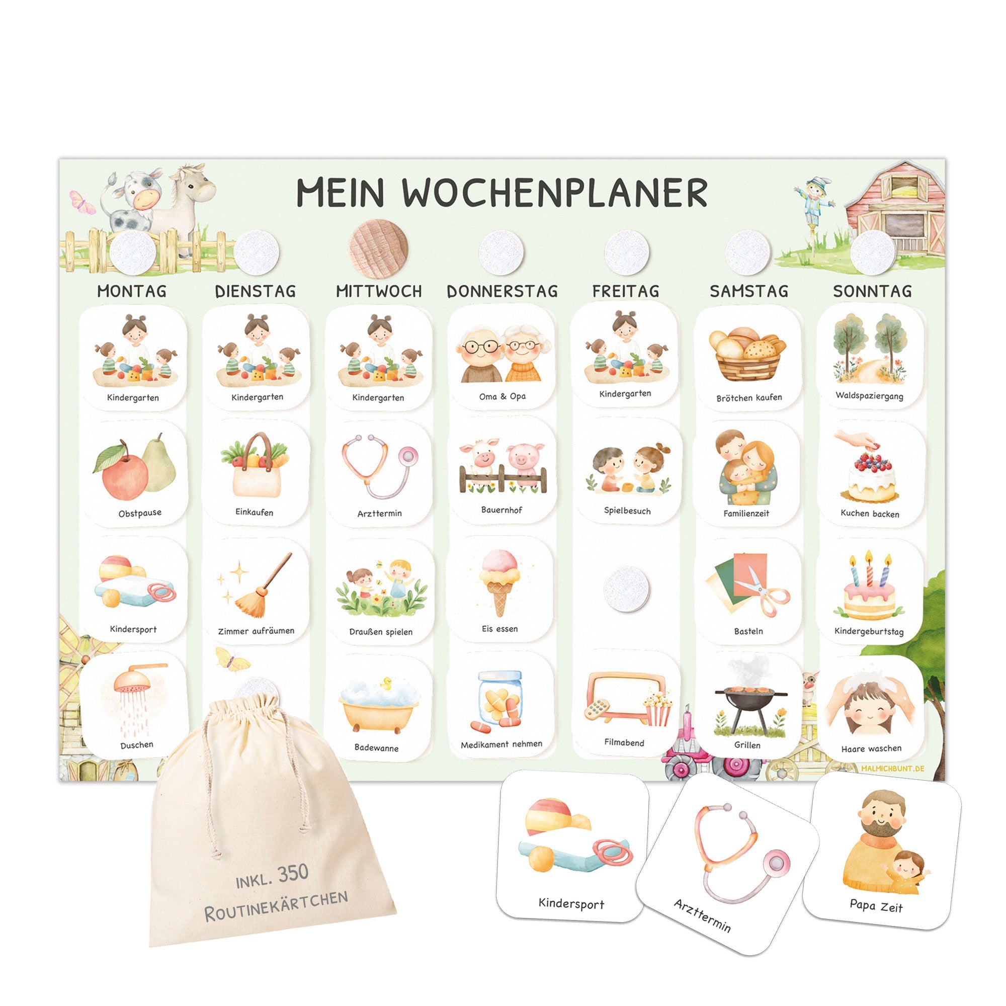 Wochenplaner Kinder inkl. 350 Routinekärtchen - Motiv Bauernhof Jeka - malmichbuntbest.com
