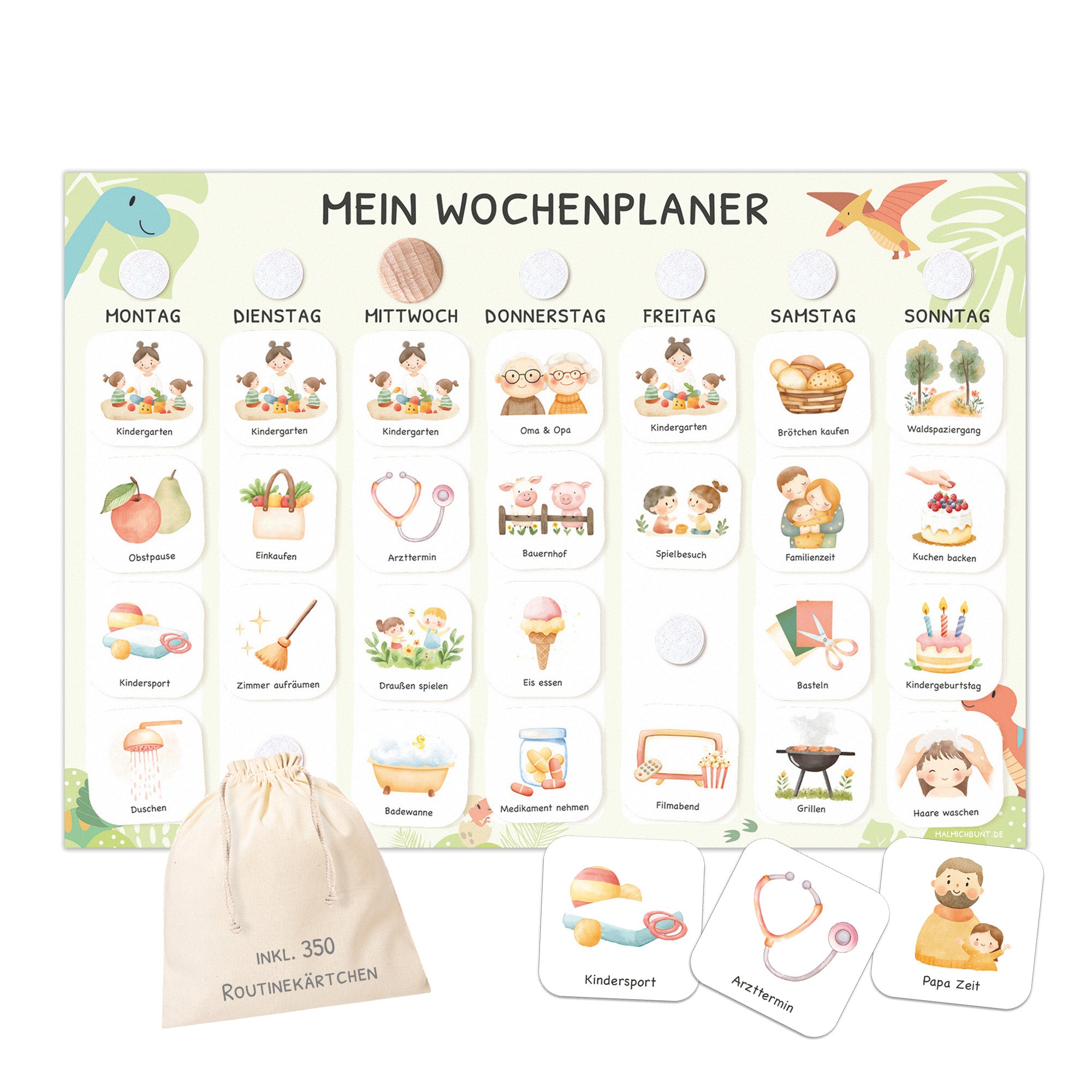 Wochenplaner Kinder inkl. 350 Routinekärtchen - Motiv Dino Jeka - malmichbuntbest.com