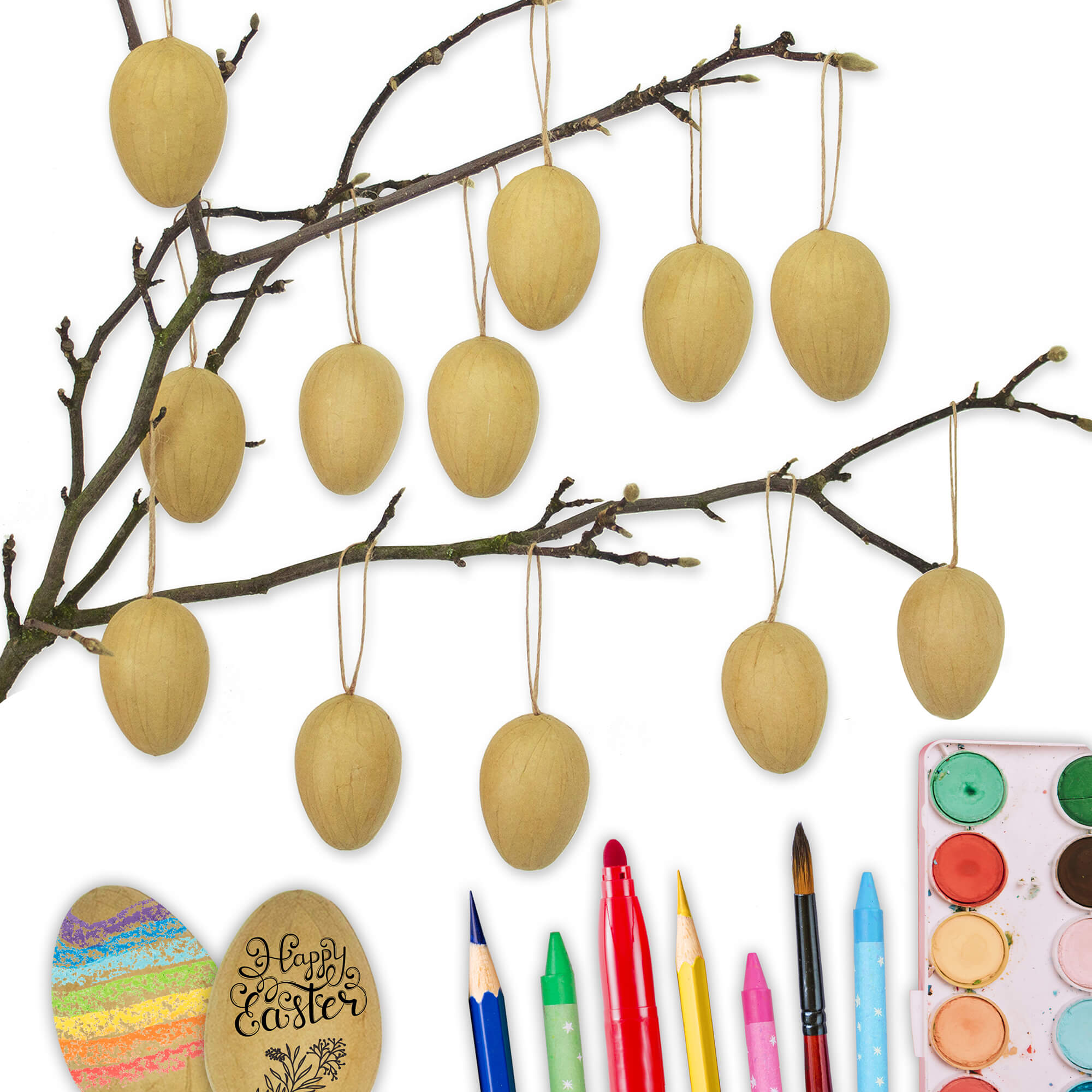 12 Ostereier zum Bemalen - Pappmaché braun Papierdrachen - malmichbuntbest.com
