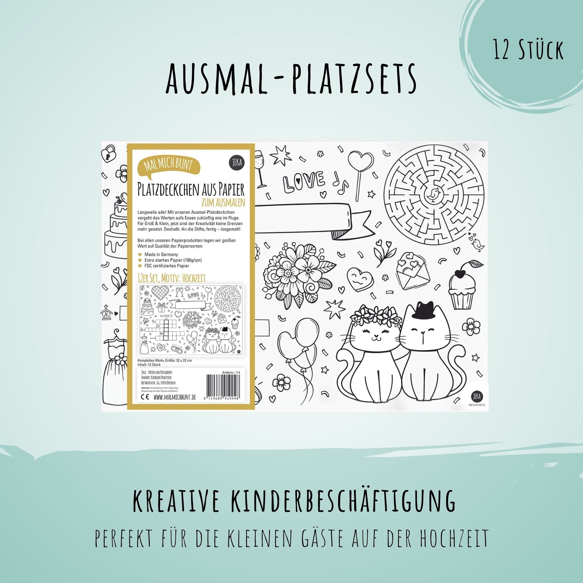 12 Platzsets Hochzeit zum Ausmalen Jeka - malmichbuntbest.com