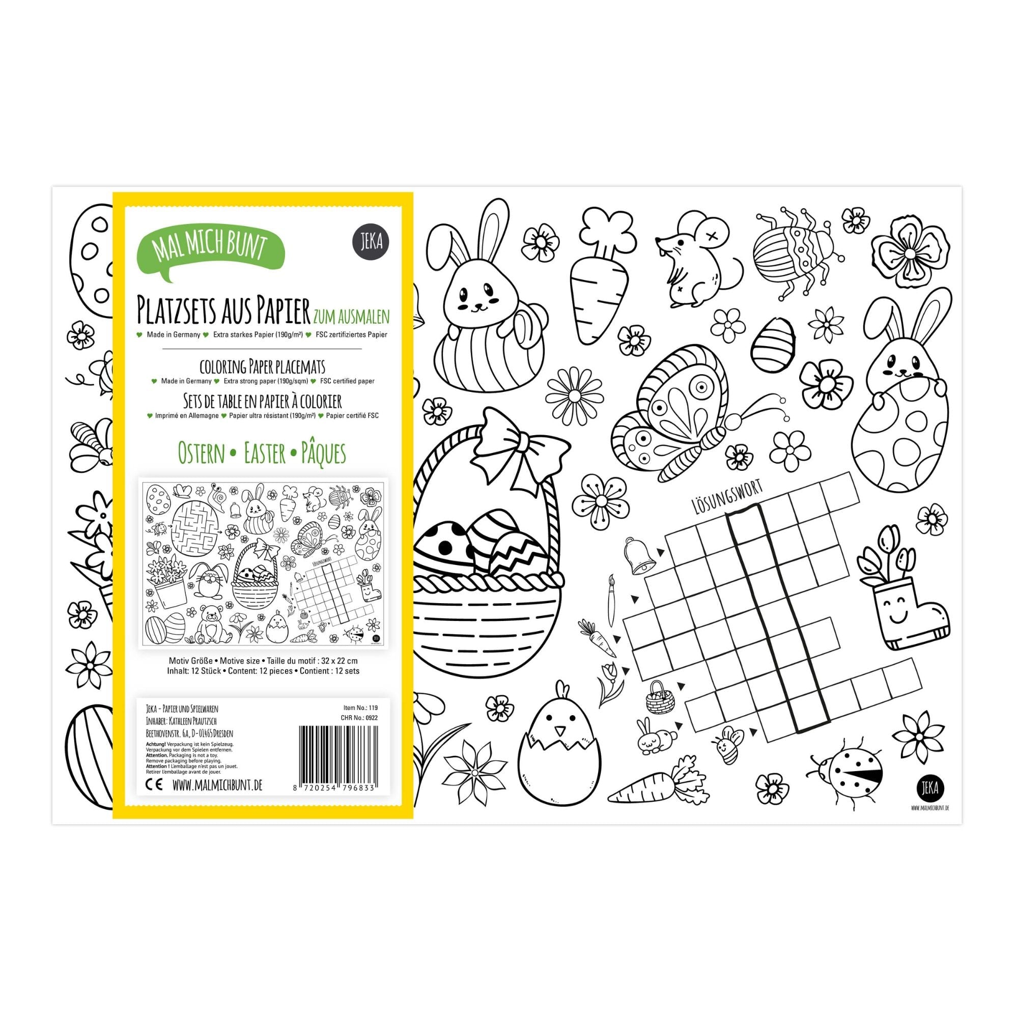 12 Platzsets Ostern zum Ausmalen Jeka - malmichbuntbest.com