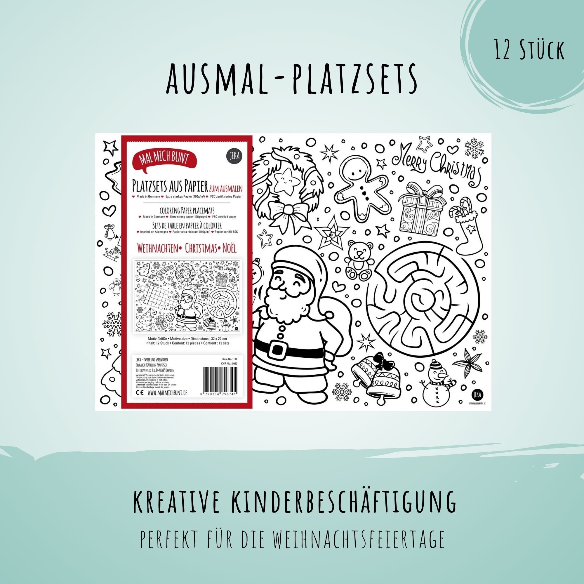 12 Platzsets Weihnachten zum Ausmalen Jeka - malmichbuntbest.com