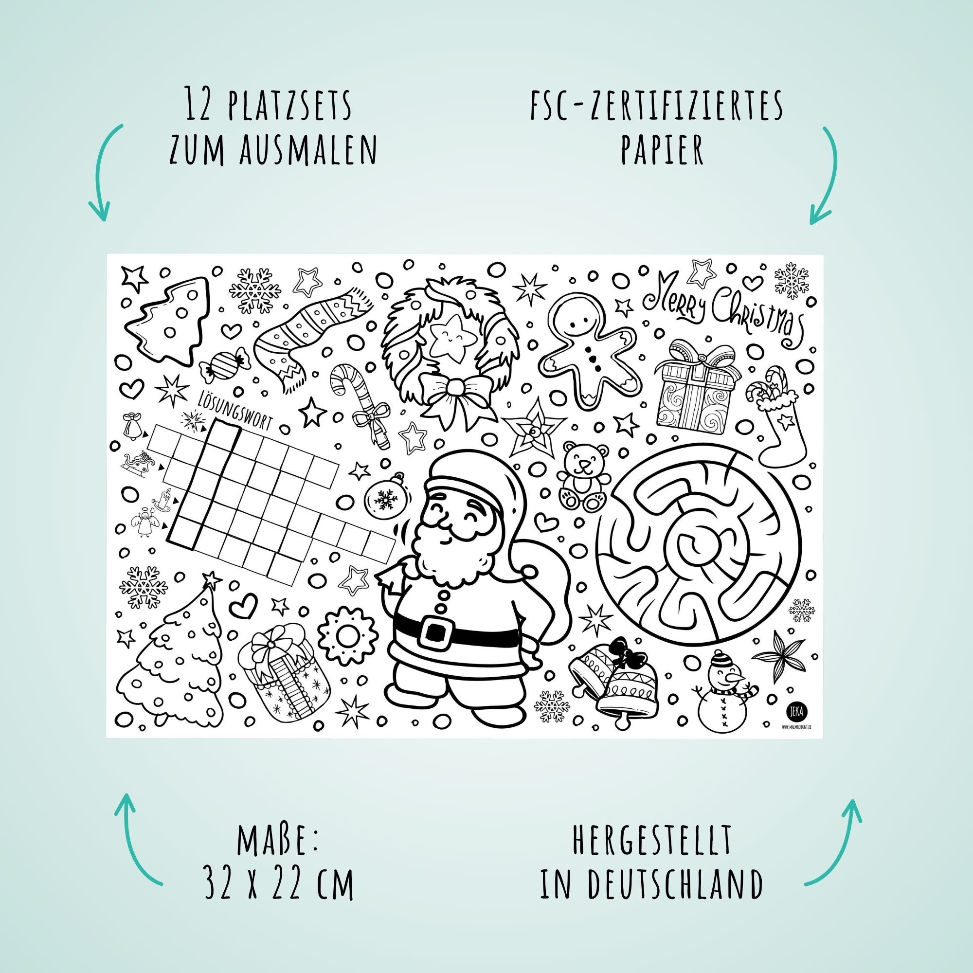 12 Platzsets Weihnachten zum Ausmalen Jeka - malmichbuntbest.com