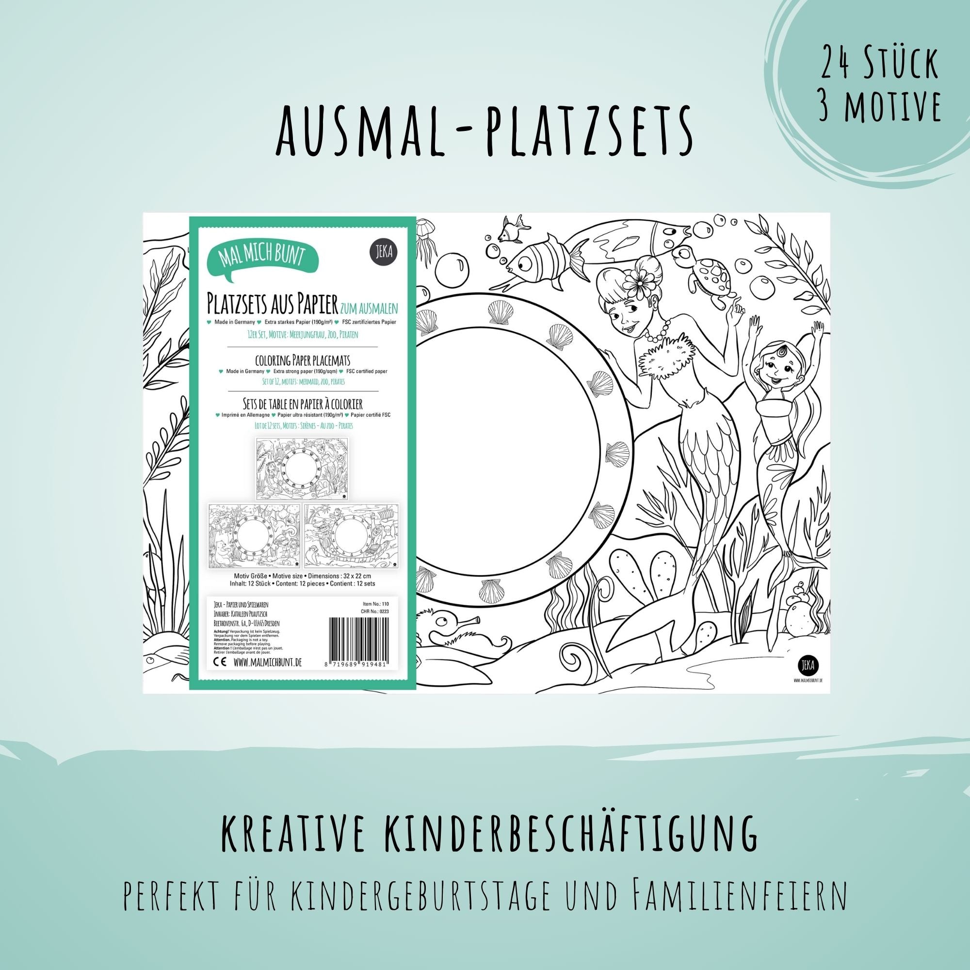 24er Set Platzdeckchen zum Ausmalen Motiv - Mix II Jeka - malmichbuntbest.com