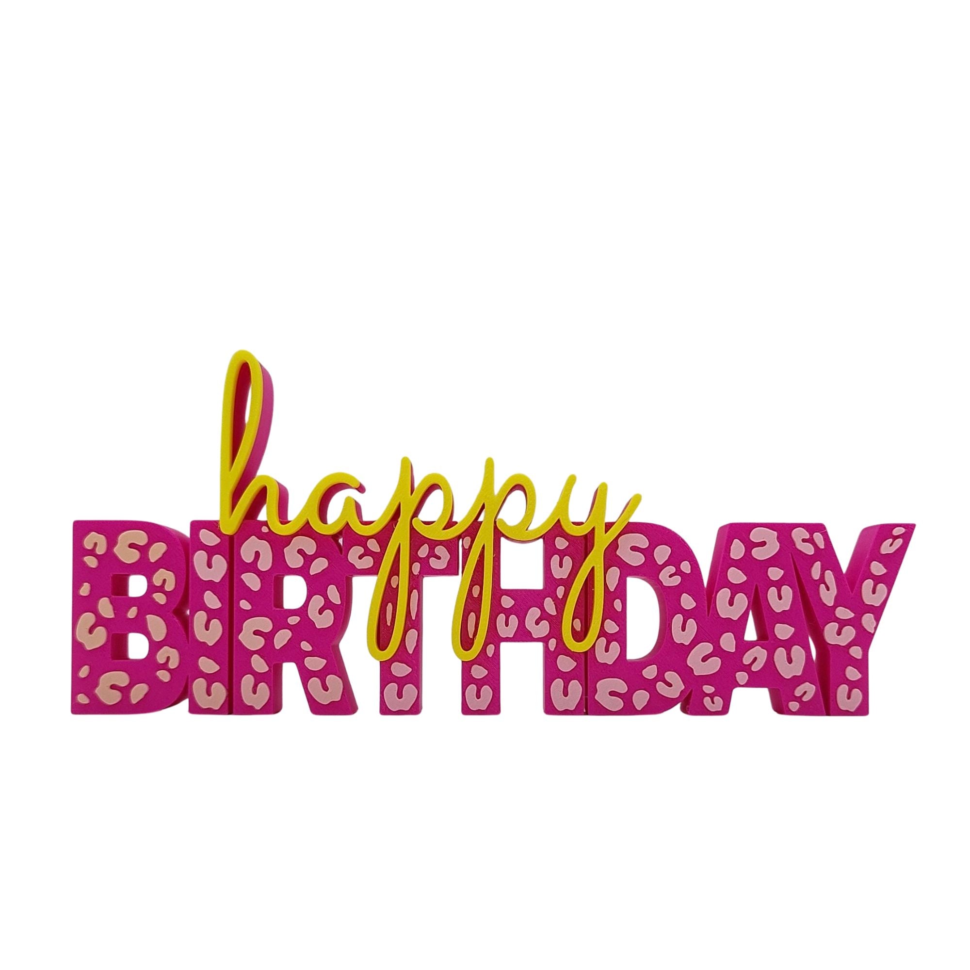 3D Drucker Schriftzug "Happy Birthday" Pink-Leo/ Gelb