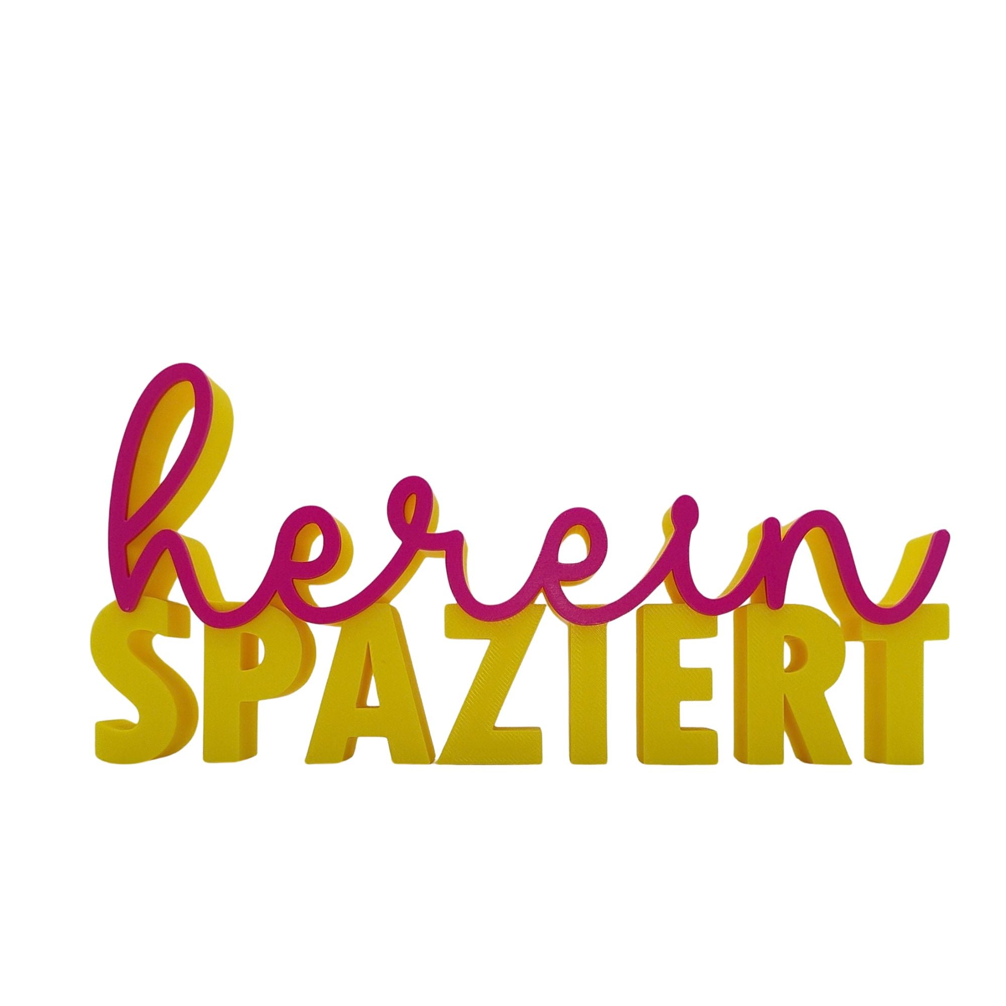 3D Drucker Schriftzug "Hereinspaziert" Gelb-Pink