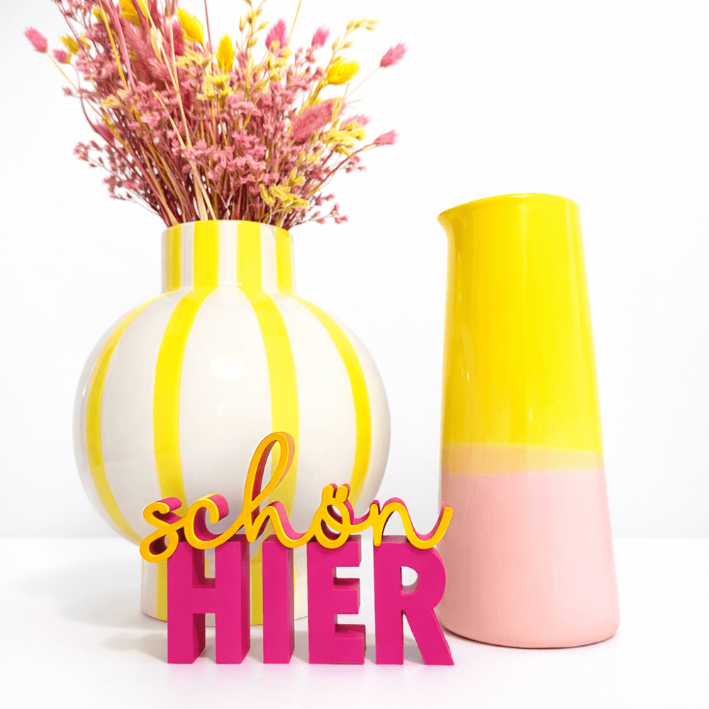 3D - Drucker Schriftzug „schön hier“ – Pink - Gelb Jeka - malmichbuntbest.com
